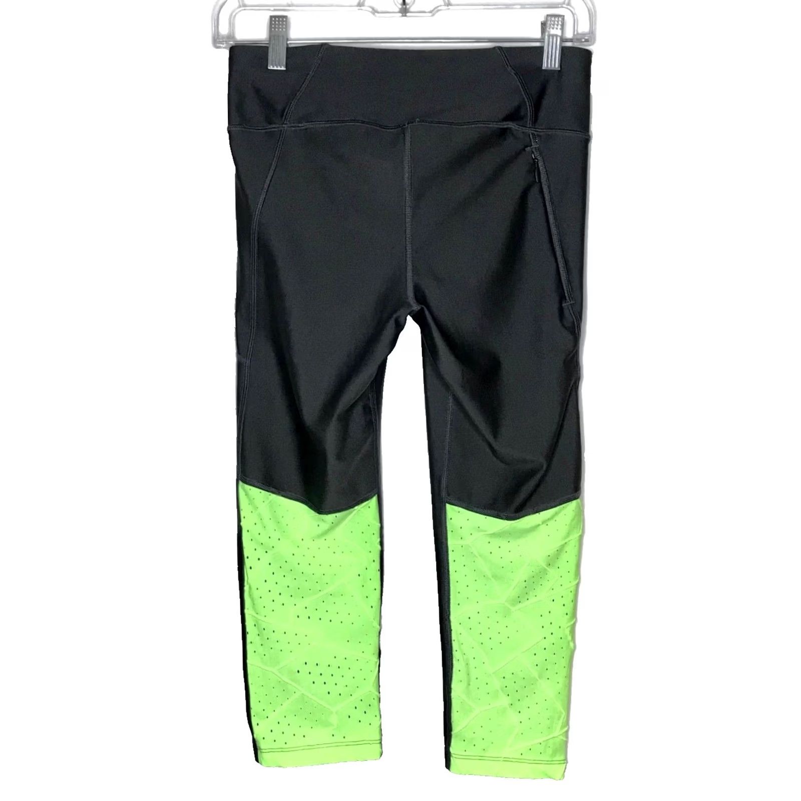 Under Armour Under Armour Run Heat Gear Women's Cropped Leggings M Gray Lime Compression Crop Leggings Size 32" / US 10 / IT 46 - 2 Thumbnail