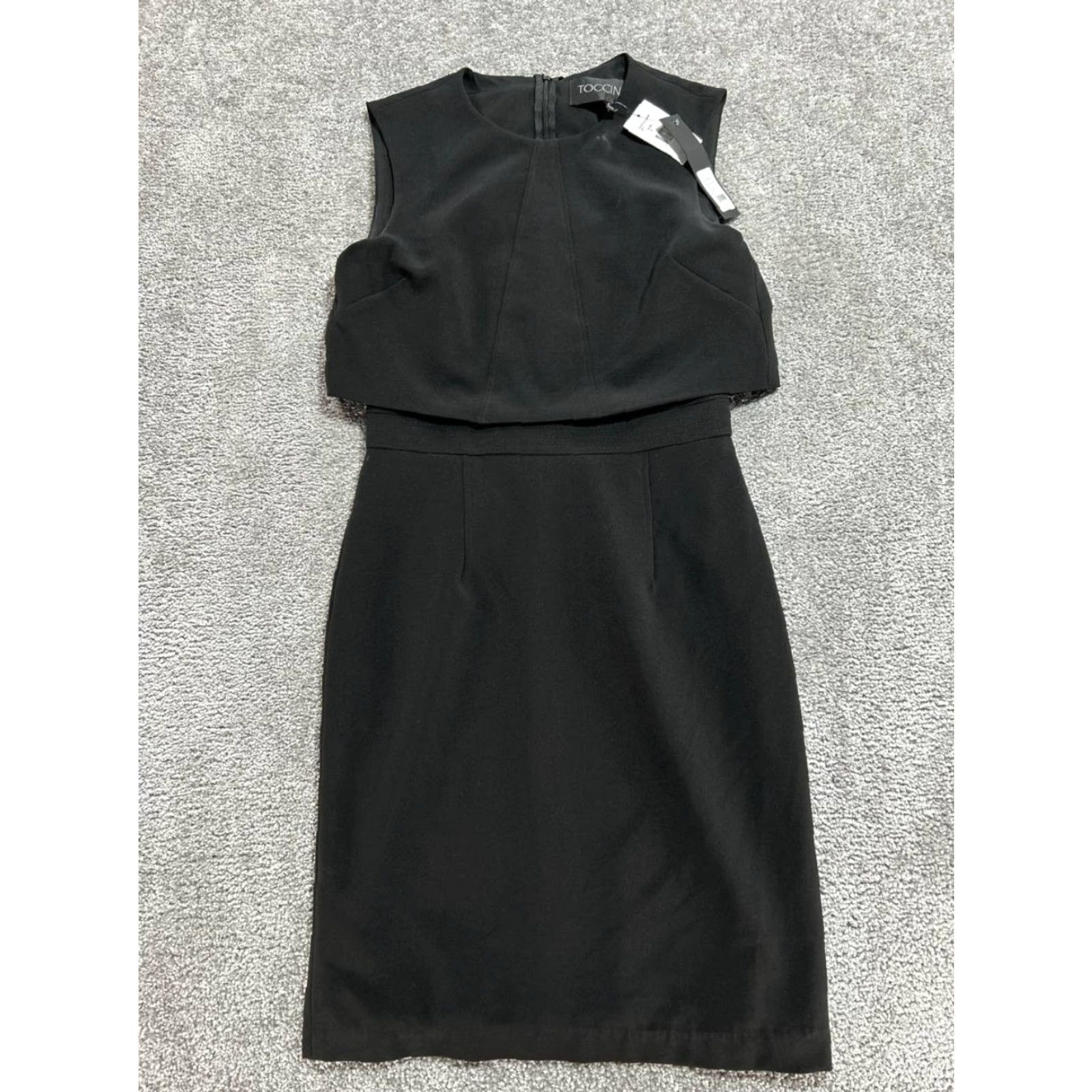 Vintage Toccin Dress Womens 6 Black Crepe Overlay Sheath Sleeveless Back Zip New Stretch Size M / US 6-8 / IT 42-44 - 2 Thumbnail