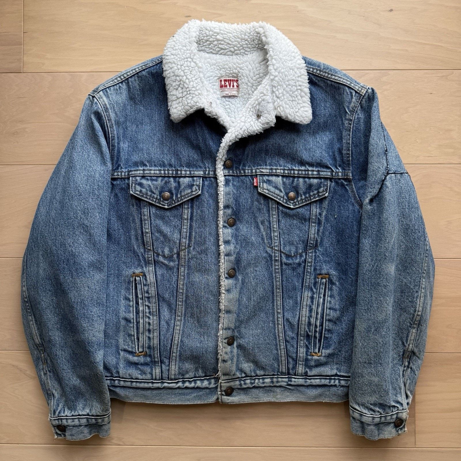 Levi's × Vintage Vintage Levis Sherpa Trucker Jacket 44 Blue 80s Heavy Size US L / EU 52-54 / 3 - 2 Thumbnail