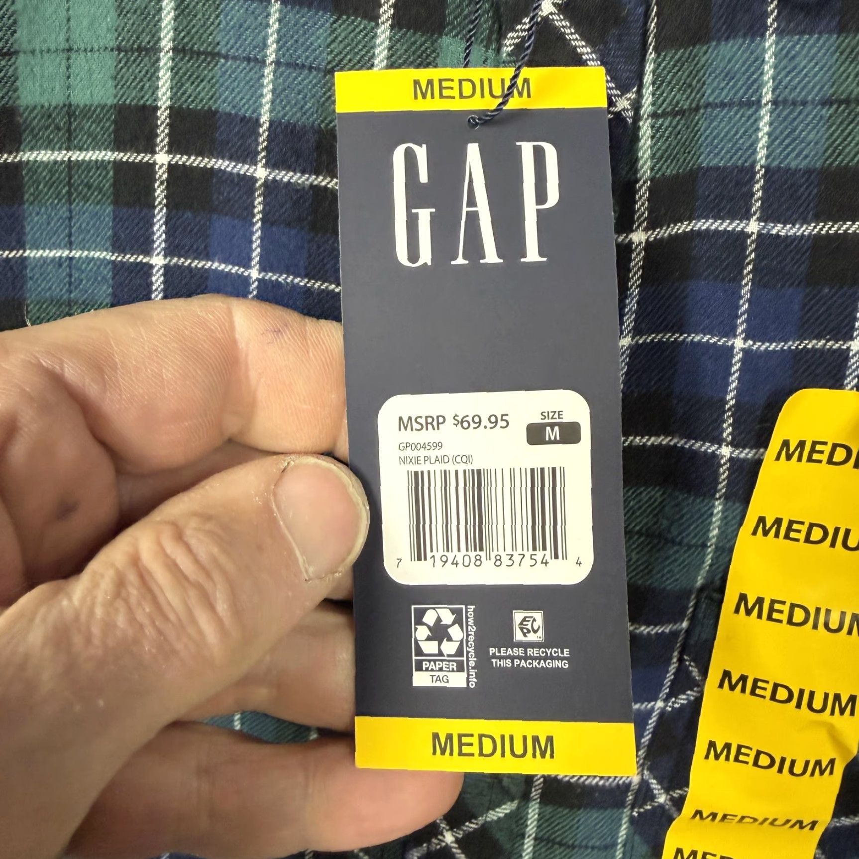 Gap Gap Button-Up Womens M Blue Green Relaxed Fit Flannel Plaid Cabincore Layering Size ONE SIZE - 7 Thumbnail