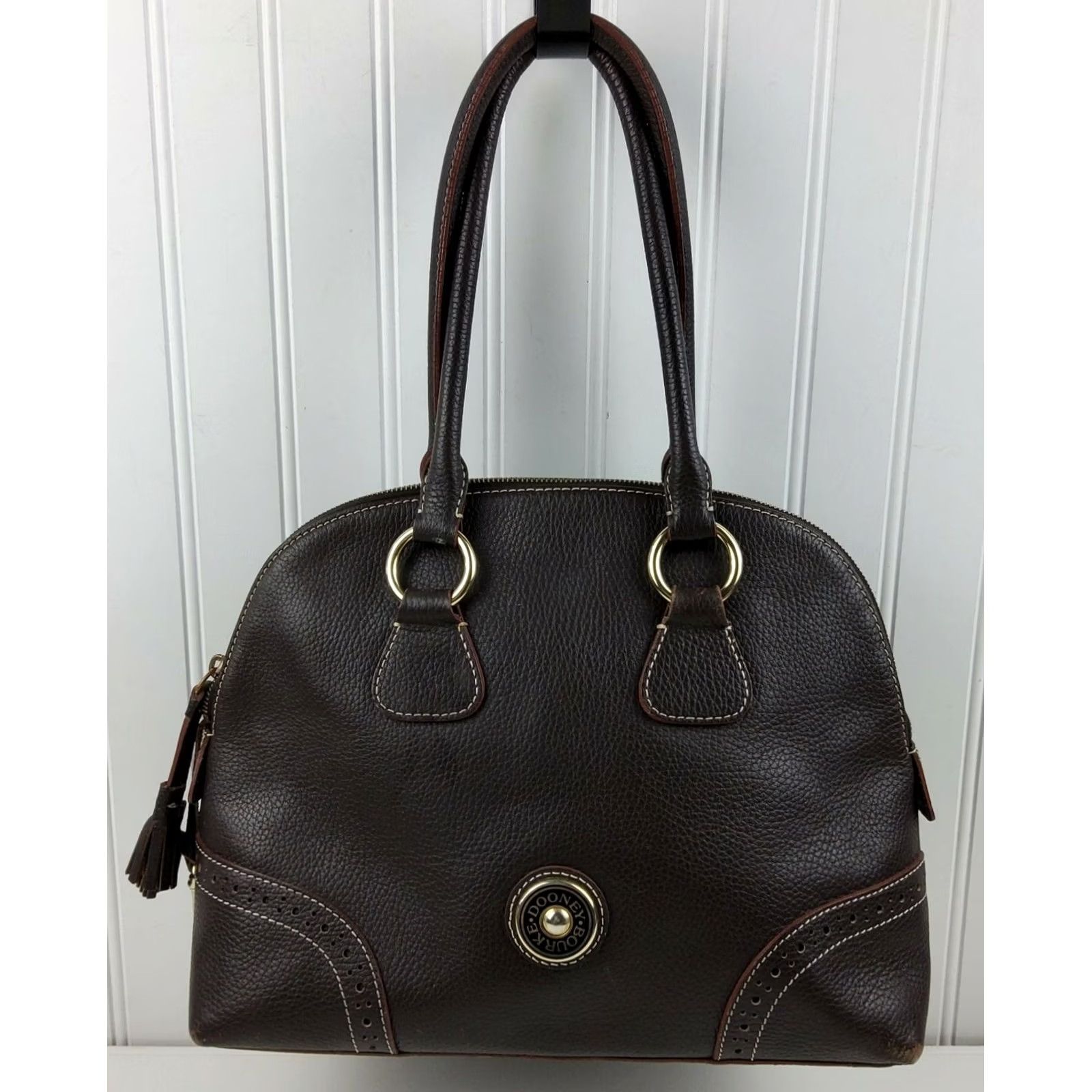 Dooney & Bourke Dooney & Bourke Pebbled Leather Satchel Shoulder Handbag Purse Brown Medium Women Bag Satchel Leather Brown Pebble Pattern 90s? Size ONE SIZE - 2 Thumbnail