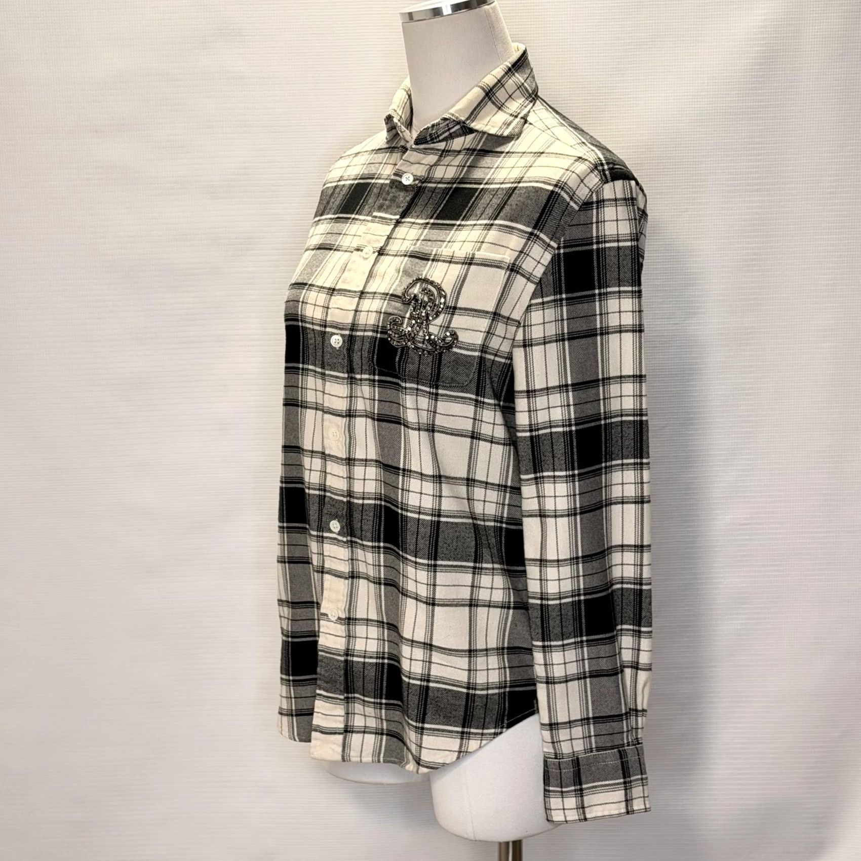 Polo Ralph Lauren Polo Ralph Lauren Shirt Womens Small White Plaid Button-Up Rhinestone Top Size S / US 4 / IT 40 - 3 Thumbnail