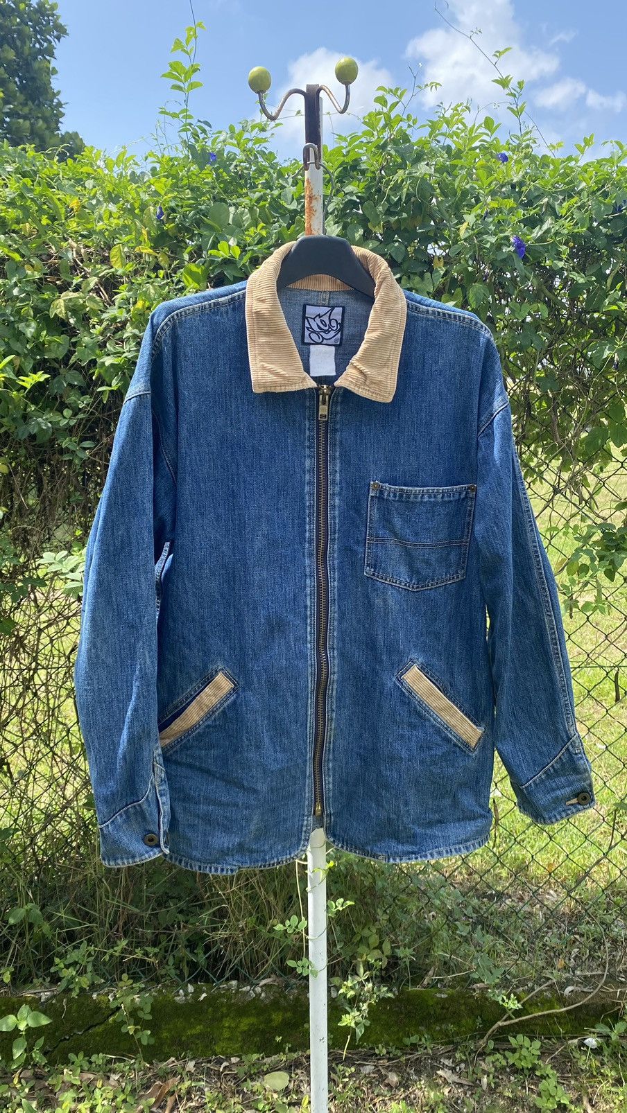 Vintage Denim Work Jacket w/Corduroy Collar–Rare Graffiti Logo Tag Size US XL / EU 56 / 4 - 1 Thumbnail