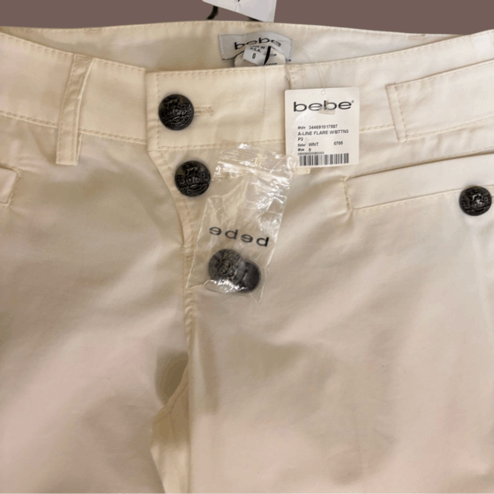 Bebe VTG Sailor Flare Pants | Bebe White Button Y2K | Deadstock Size 25" / US 0 / IT 36 - 4 Thumbnail