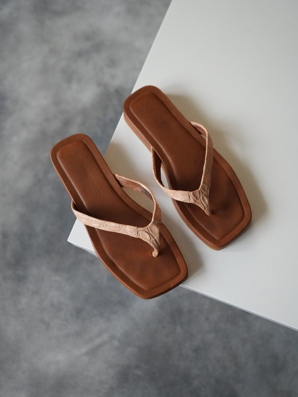 Jil Sander Jil Sander Crocodile Leather Square-Toe Thong Sandals Size US 5 / IT 35 - 3 Thumbnail