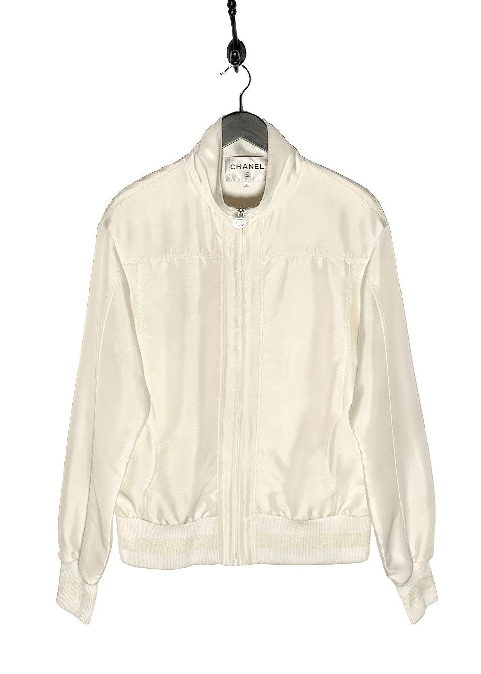 Chanel Chanel Ivory Satin Bomber Jacket Size M / US 6-8 / IT 42-44 - 1 Thumbnail