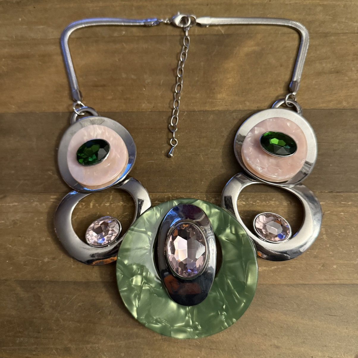 Other Silver, Green, Peach & Pink Graduating Statement Necklace Size ONE SIZE - 4 Thumbnail