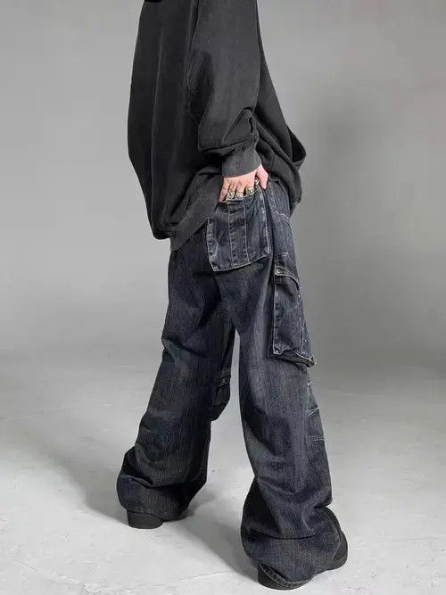 Japanese Brand Retro Heavy Industry Big Pocket Workwear Wide Leg Jeans Size US 32 / EU 48 - 3 Thumbnail