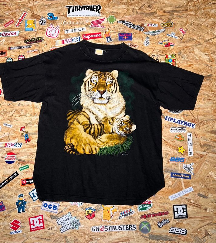 Vintage 90s Tiger Tee vintage og washed oversize Size US L / EU 52-54 / 3 - 1 Thumbnail