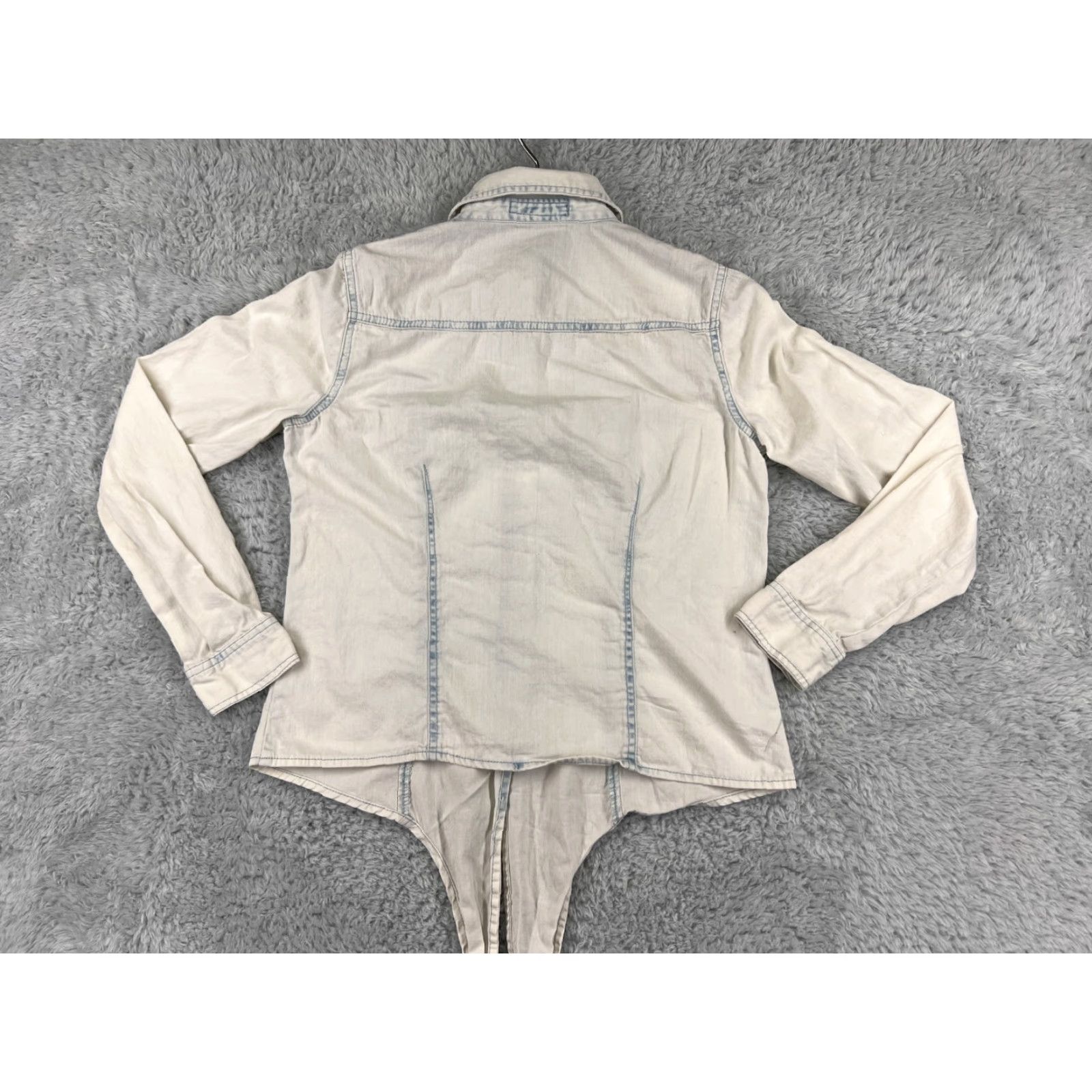 Vintage INC International Concepts Shirt Womens 2 White Denim Button-Up Casual Solid Long Sleeve Adult Small White 2 Women Size XS / US 0-2 / IT 36-38 - 2 Thumbnail