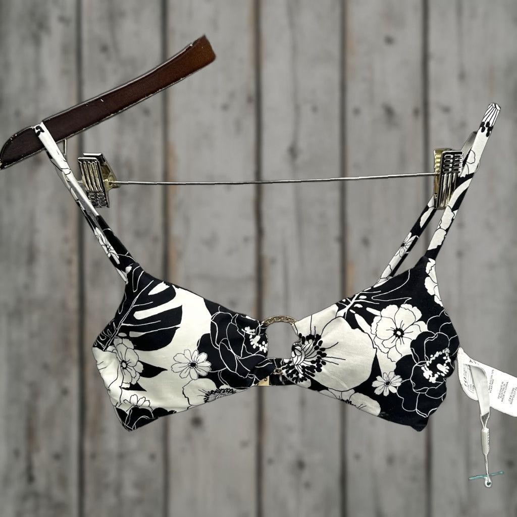Vintage Seafolly Women's Summer of Love Floral Bikini Top Bralette Black Nylon Elastane Adjustable Strap 6 AU Size M / US 6-8 / IT 42-44 - 1 Thumbnail