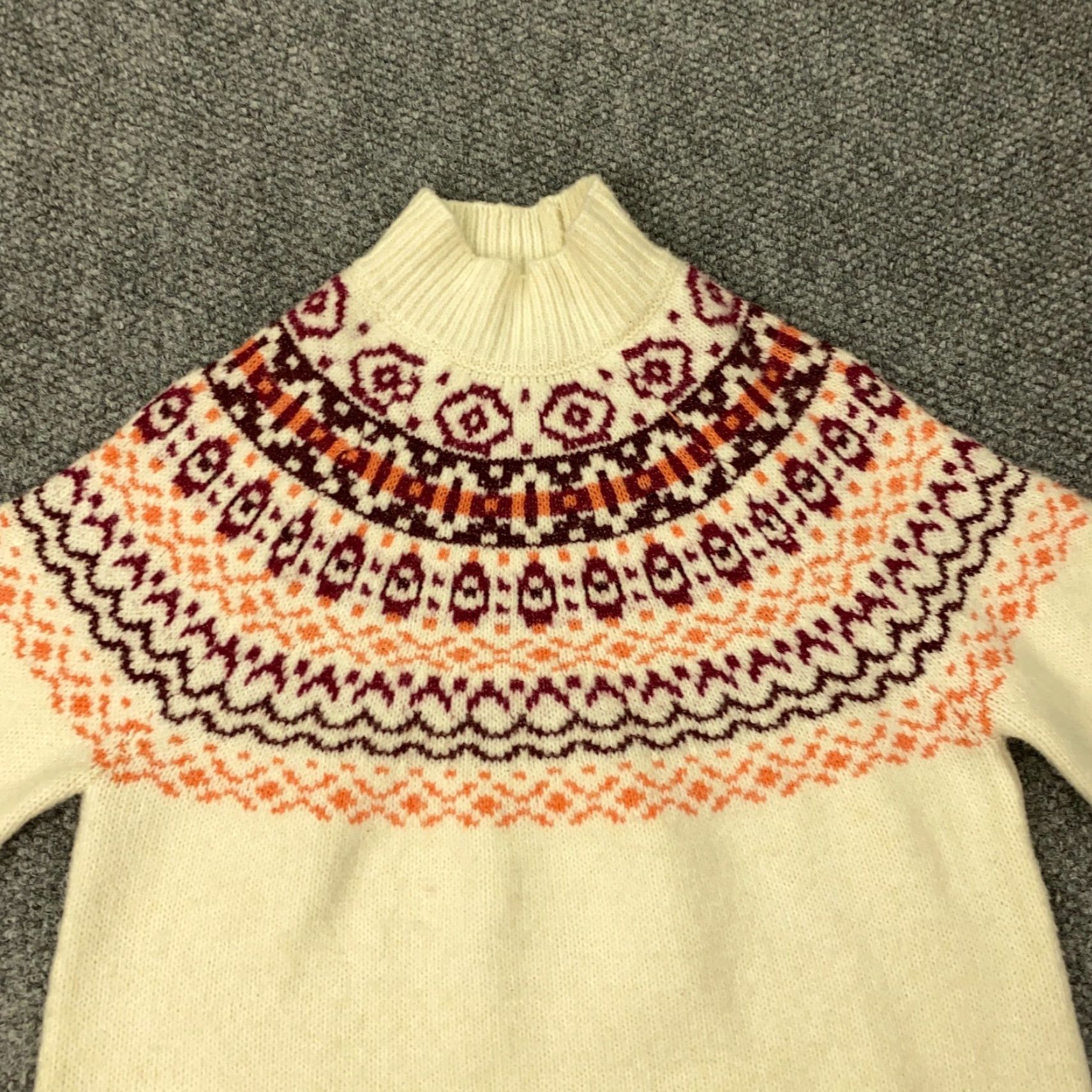 Vintage Cupcakes & Cashmere Sweater Womens XS Ivory Mock Neck Geometric Cable-Knit Pullover #1 Sweatshirt? Size XS / US 0-2 / IT 36-38 - 5 Thumbnail