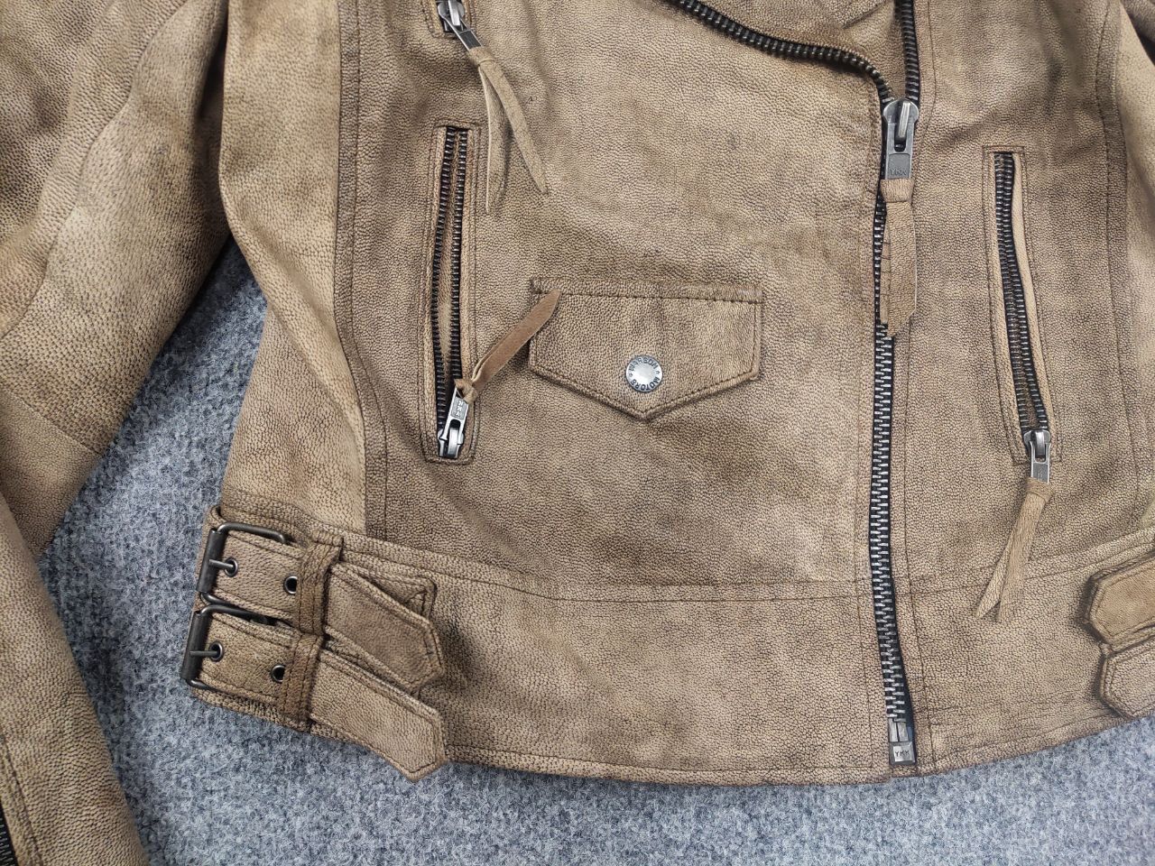 Vintage Vintage Warson Police Perfecto Lamb leather Zip Tan jacket Size L / US 10 / IT 46 - 10 Thumbnail