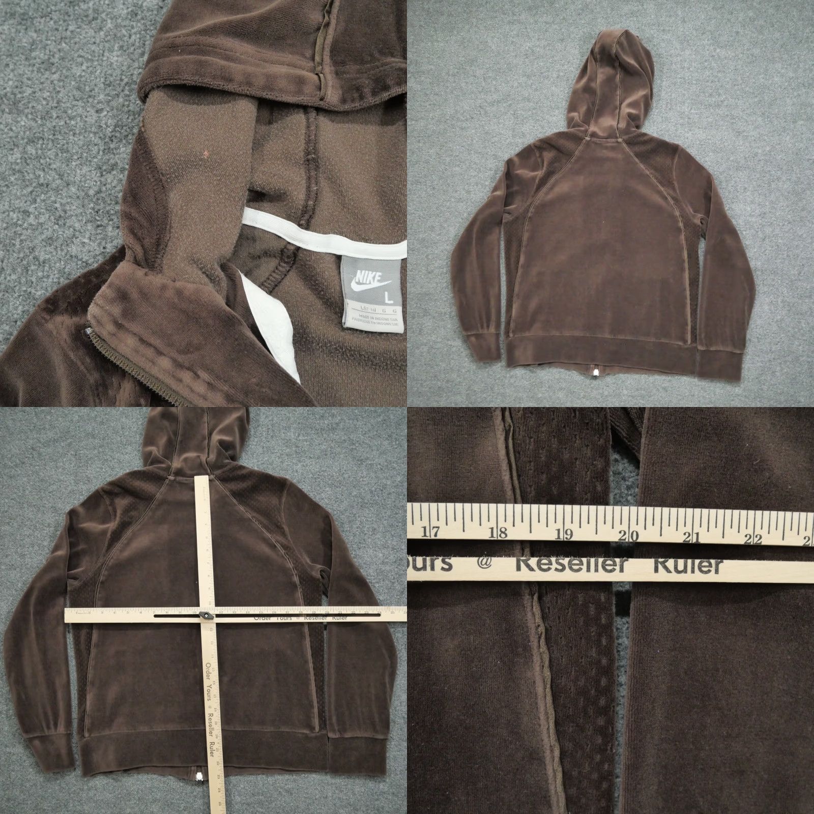 Nike VINTAGE Nike Hoodie Womens Large Brown Velour Full Zip Y2K Sportswear Logo Size L / US 10 / IT 46 - 8 Thumbnail