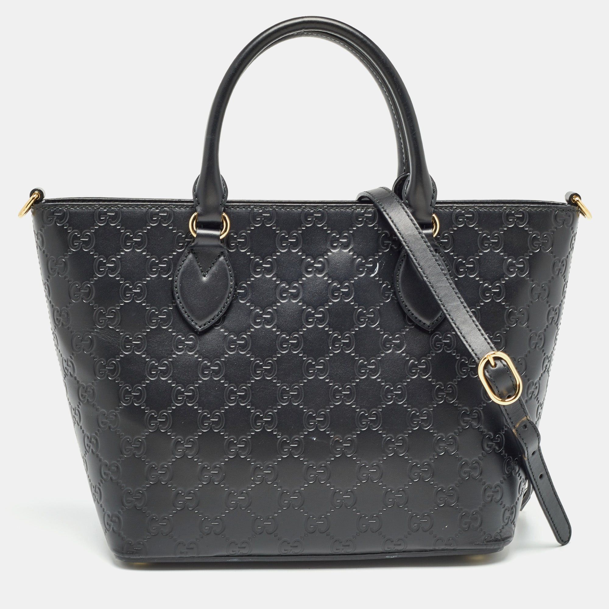 image of Gucci Black Ssima Leather Zip Tote, Women's