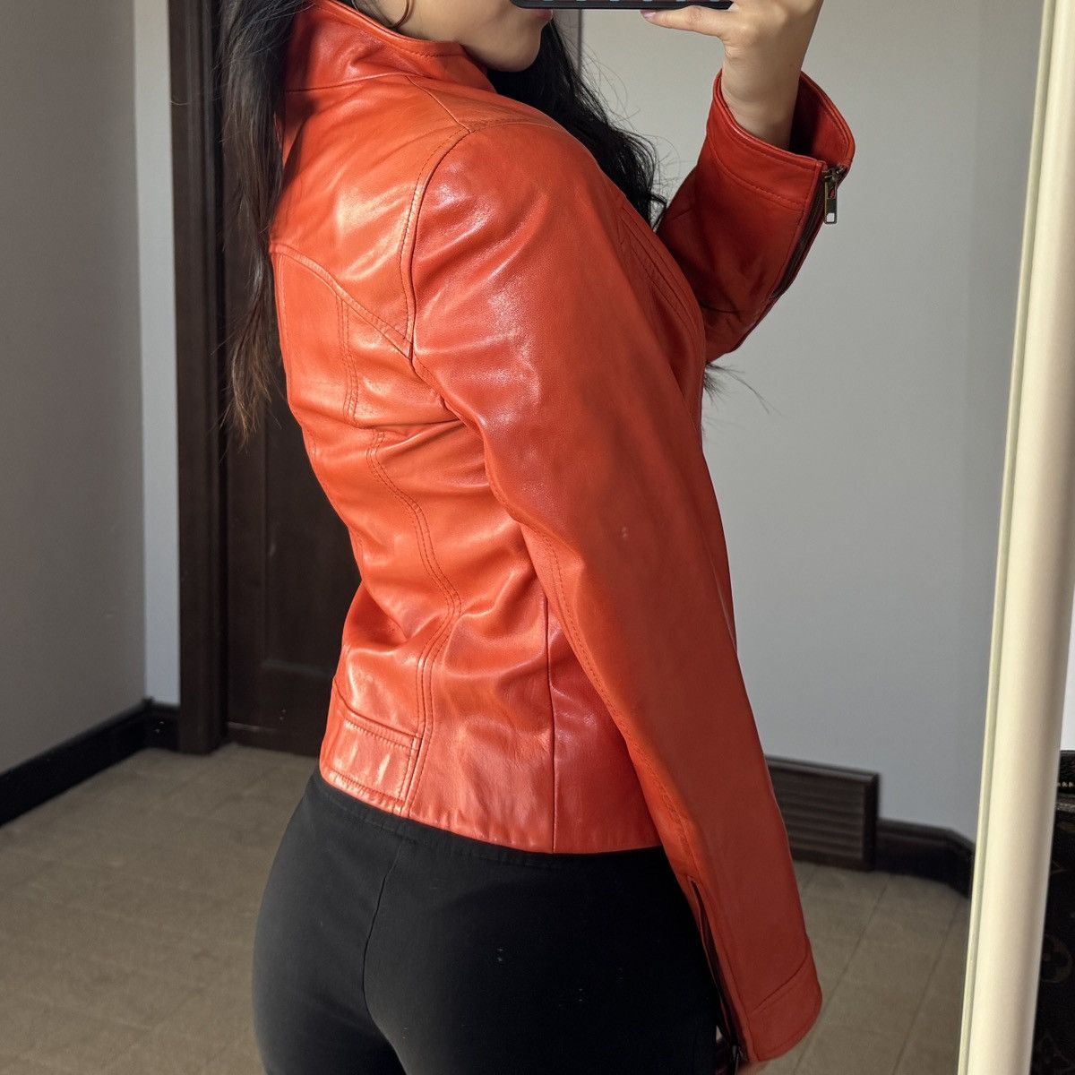 Danier Vintage 90s Orange Genuine Leather Jacket Size XS / US 0-2 / IT 36-38 - 7 Thumbnail