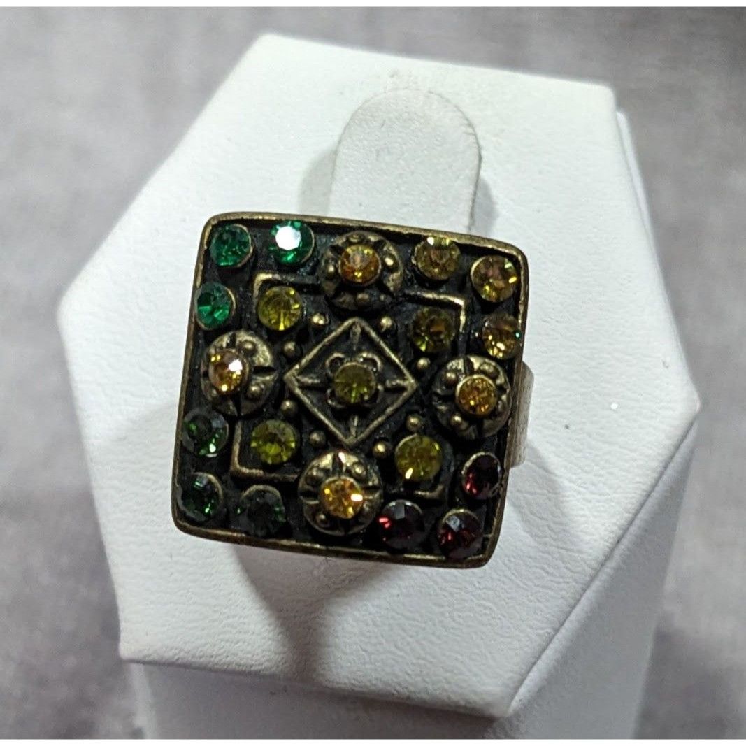 Other Unique Rainbow Geometric Rhinestone Gold Tone Adjustable Rin Size ONE SIZE - 14 Thumbnail