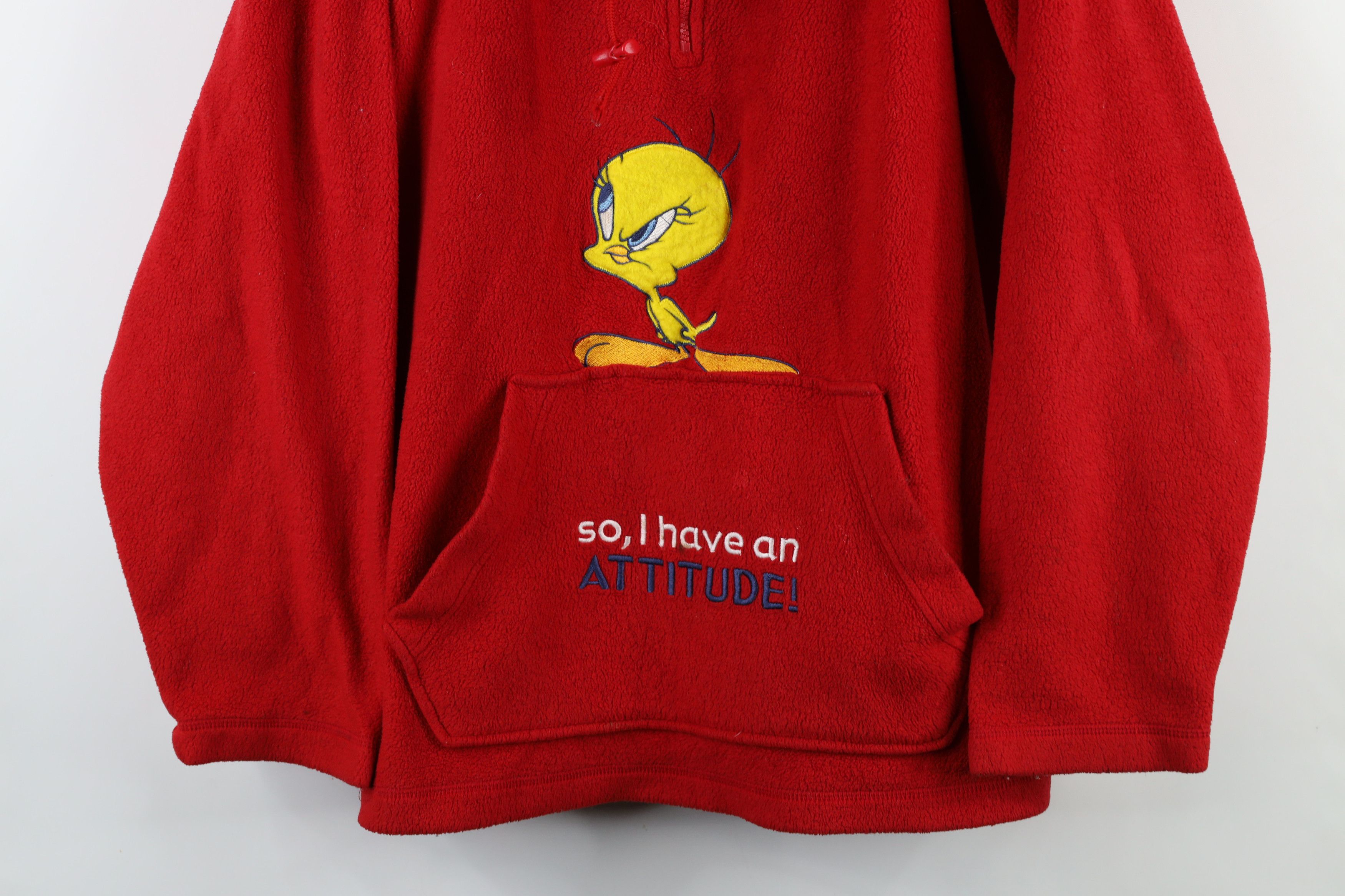 Vintage Vintage 90s Looney Tunes Tweety Bird Half Zip Fleece Hoodie Size 4XL / US 24-26 - 3 Thumbnail