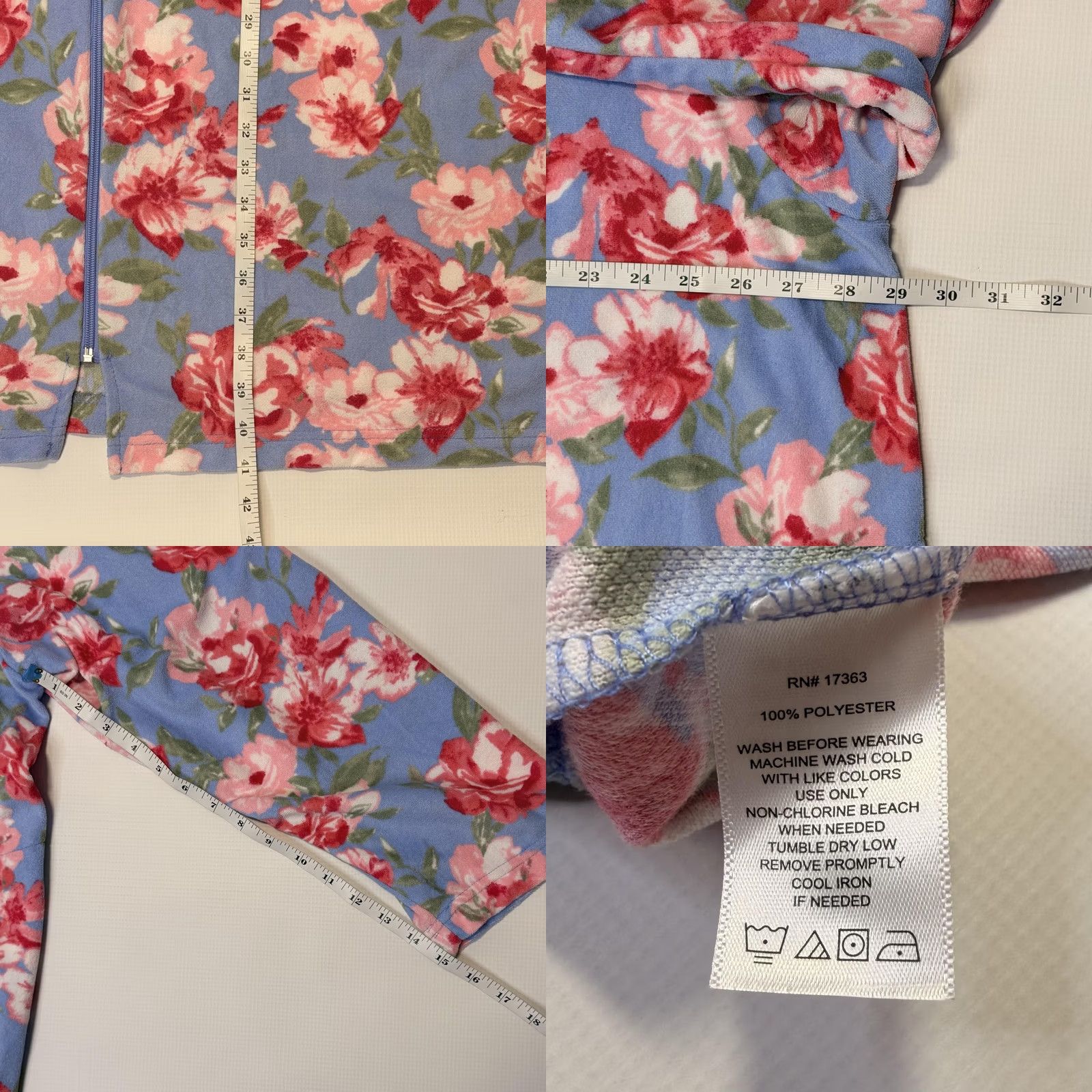 Vintage Stan Herman Robe Womens 3X Blue Floral Fleece Zip Front Long Sleeve Kaftan Size XXL / US 16-18 / IT 52-54 - 8 Thumbnail