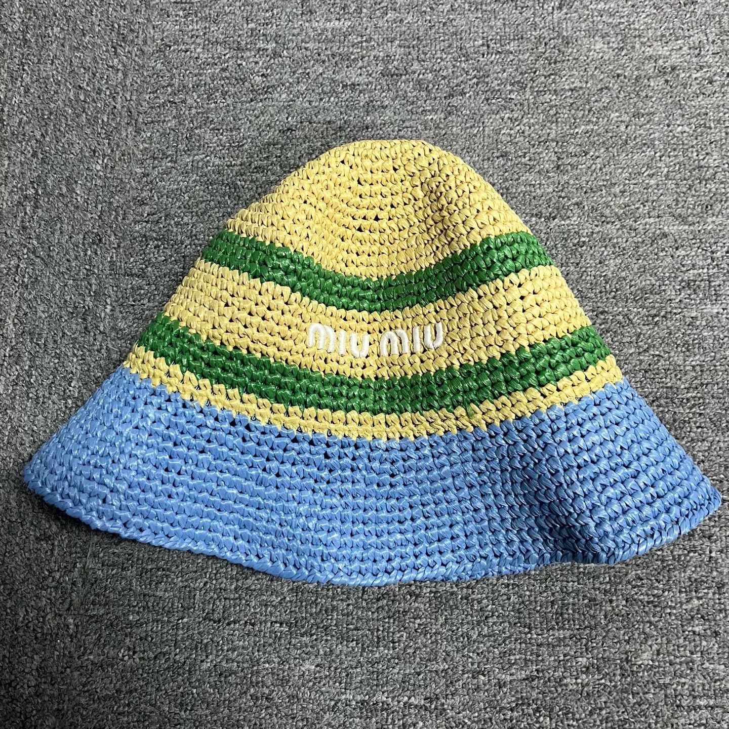 Miu Miu Miu Miu Blue Embroidered Logo Straw Hat Size ONE SIZE - 1 Thumbnail