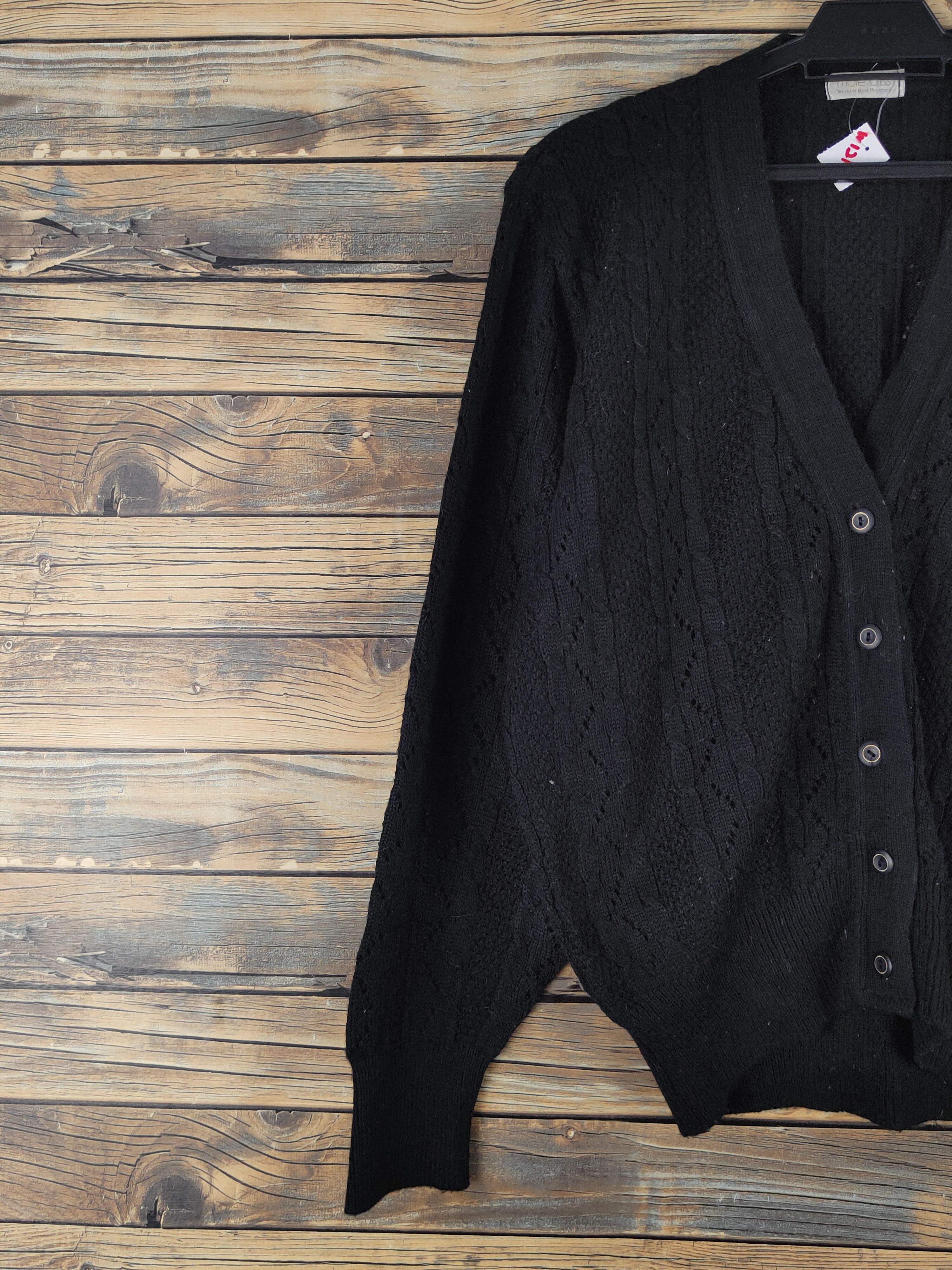 Aran Isles Knitwear × Japanese Brand More Criss Black Knitwear Cardigan #W1216 Size M / US 6-8 / IT 42-44 - 3 Thumbnail