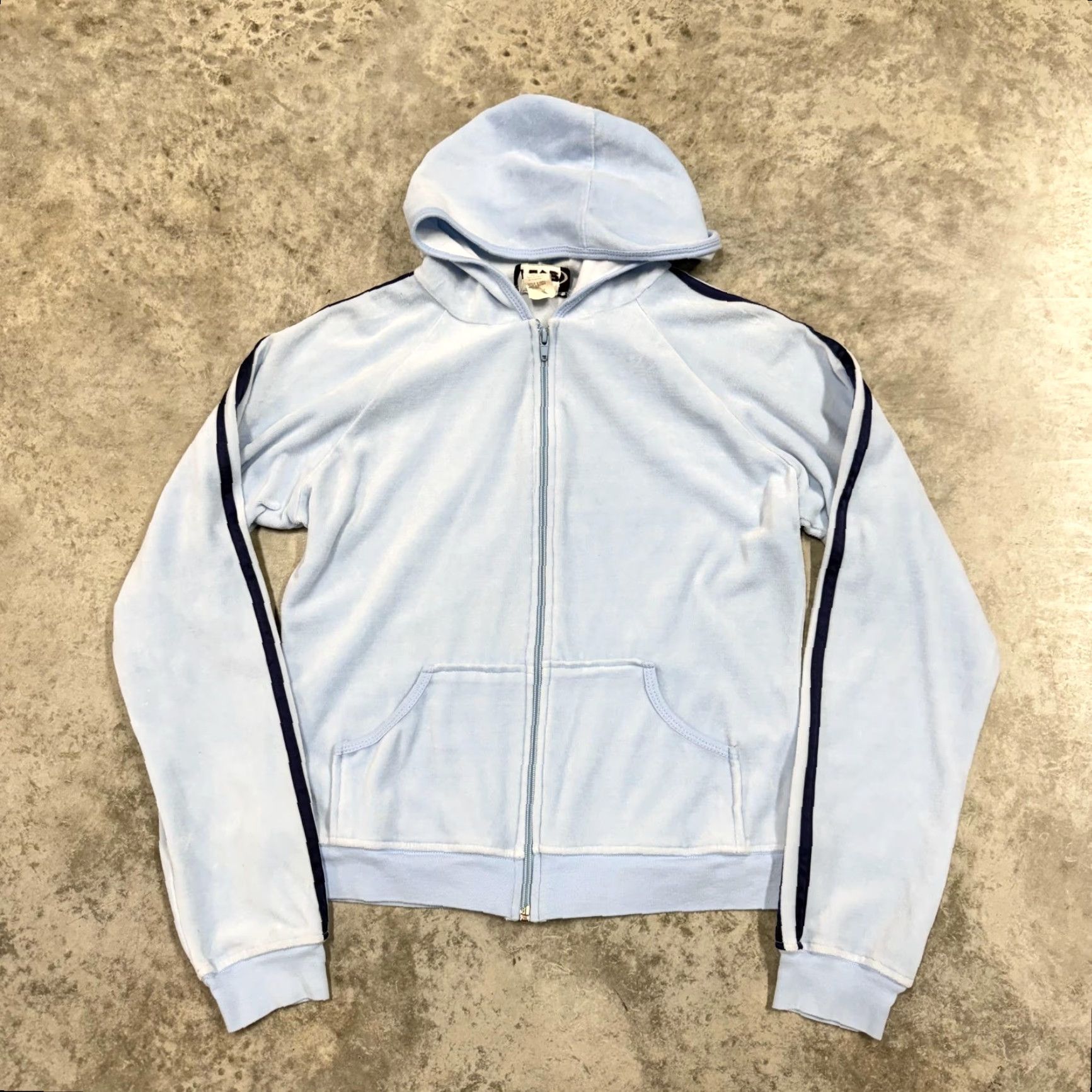 Vintage VINTAGE Rave Hoodie Sweatshirt Juniors Medium Blue Velour Stripe Full Zip Y2K Size M / US 6-8 / IT 42-44 - 2 Thumbnail