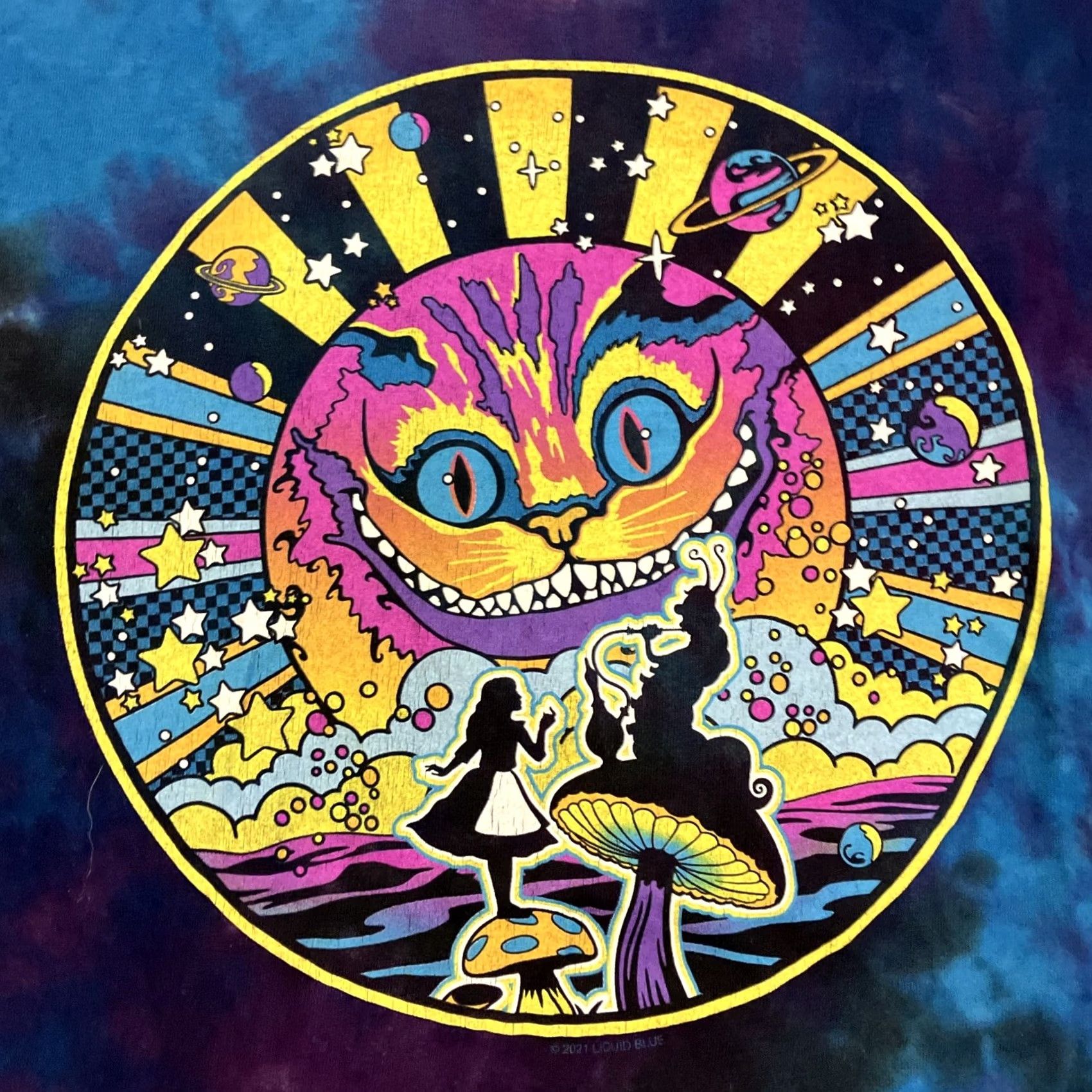 Liquid Blue Liquid Blue Alice In Wonderland Cheshire Cat Silhouette Tie Dye T Shirt XL Men Short Sleeve Blue Cat Shirts Size US XL / EU 56 / 4 - 2 Thumbnail