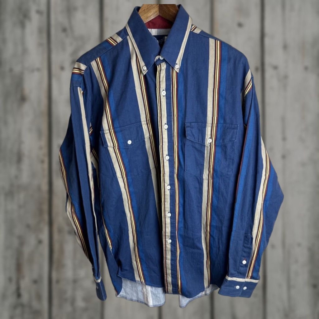 VINTAGE Wrangler Men Shirt Western Striped Multicolor 16x35 Long Sleeve Button-Up 24in Pit to Pit 32in Top to Bottom Mens
