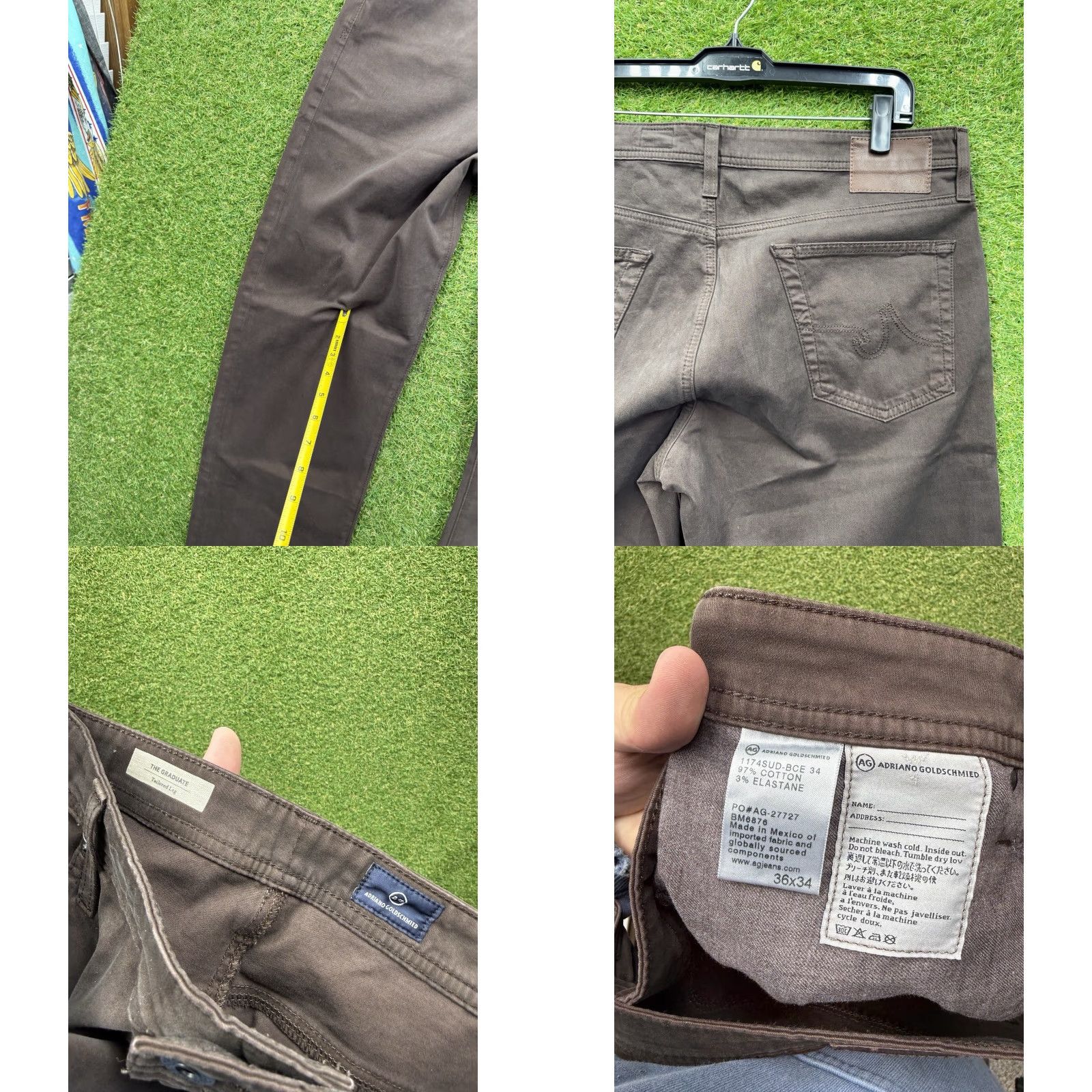 Vintage AG Adriano Goldschmied Pants Mens 36x34 The Graduate Tailored Leg Chino Stretch Brown Size US 36 / EU 52 - 8 Thumbnail