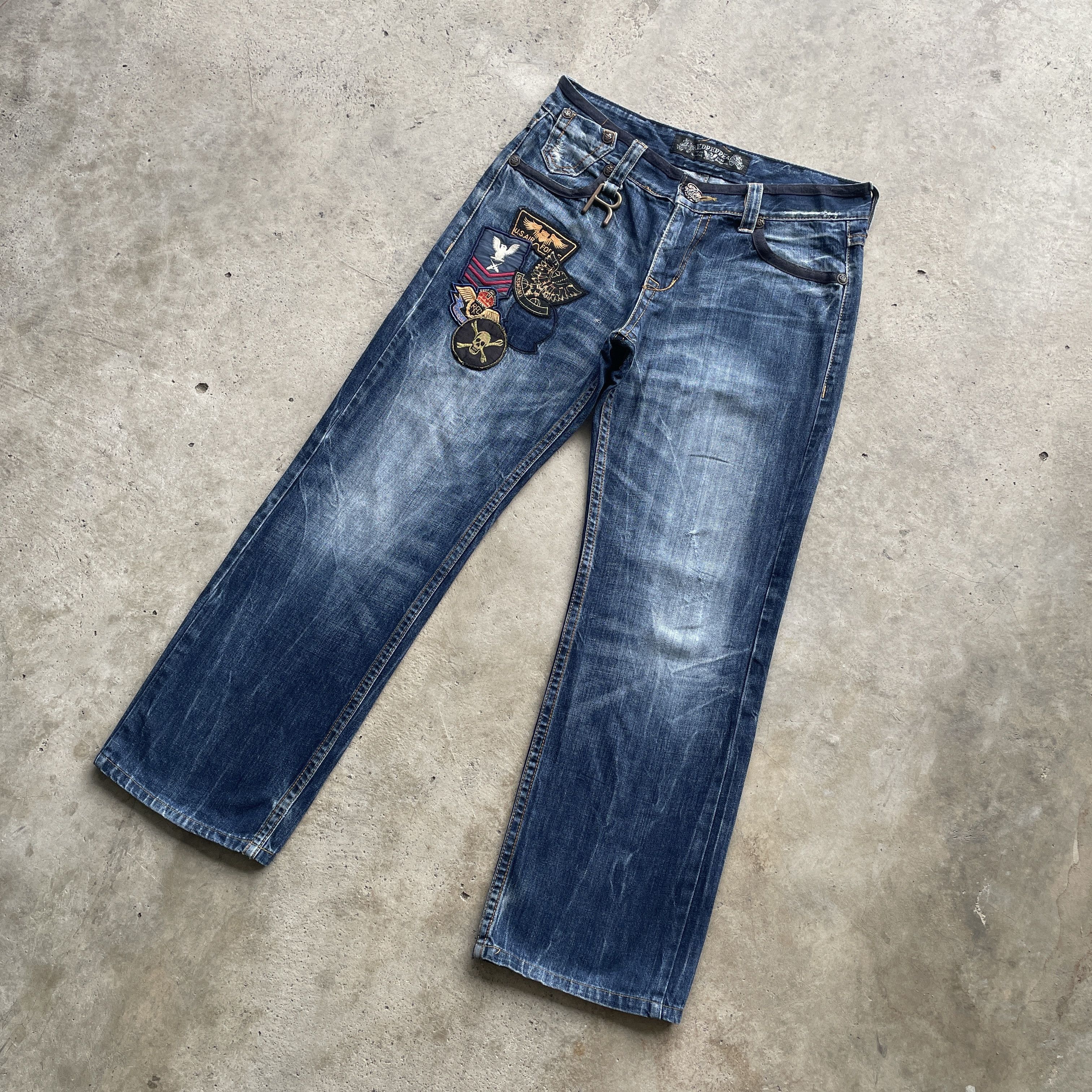Japanese Brand × Jean VINTAGE JAPAN JEANS FADED PATCH EMBROIDERY DENIM PANTS Size US 33 - 2 Thumbnail