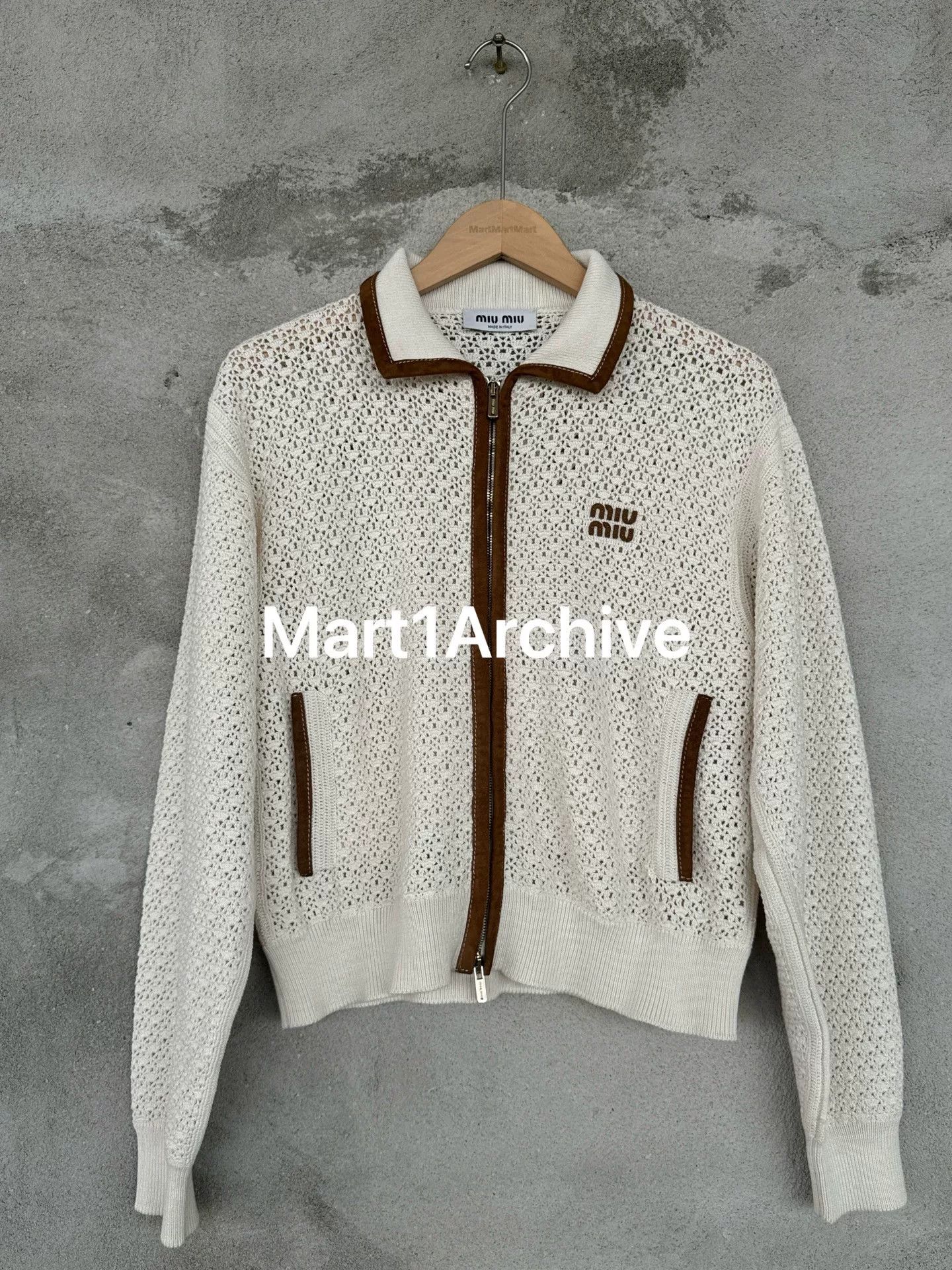 Miu Miu MiuMiu 25SS Crochet Leather Panel Cardigan Size M / US 6-8 / IT 42-44 - 1 Thumbnail