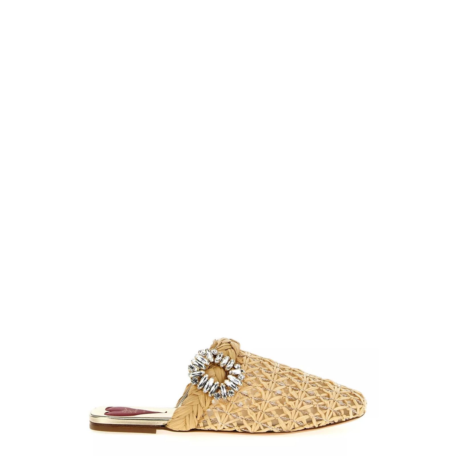 ROGER VIVIER Bab Viv Beige Raffia Crystal Jewelled Mules New