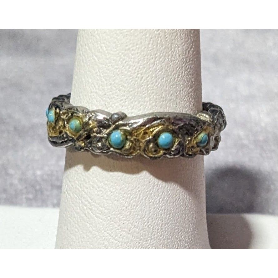 Other Vintage Whimsical Silver Tone Ring With Tiny Turquoise Accen Size ONE SIZE - 6 Thumbnail