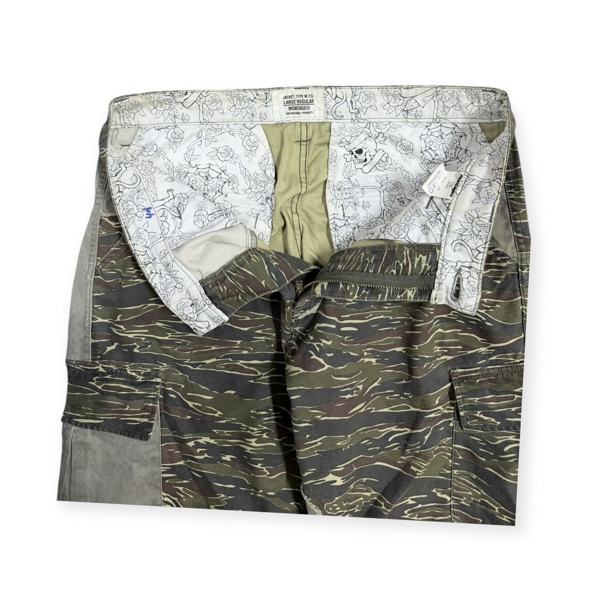 Subware Vtg💥Y2k Montage Mtg Hybrid Tiger Stripe Patchwork Cargo Pant Size US 33 - 13 Thumbnail