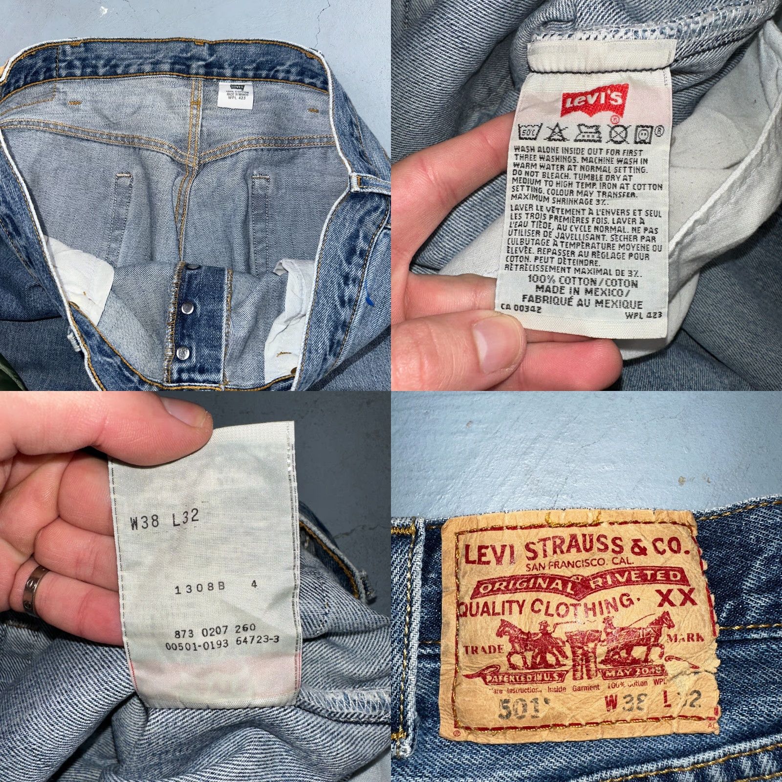 Levi's Levi's 501 Jeans Vintage 90s Straight Blue Denim Regular Mens 42 Light Wash 30 Inseam 38x32 ACT 38x32 Maison? (Wait) Size US 42 / EU 58 - 9 Thumbnail