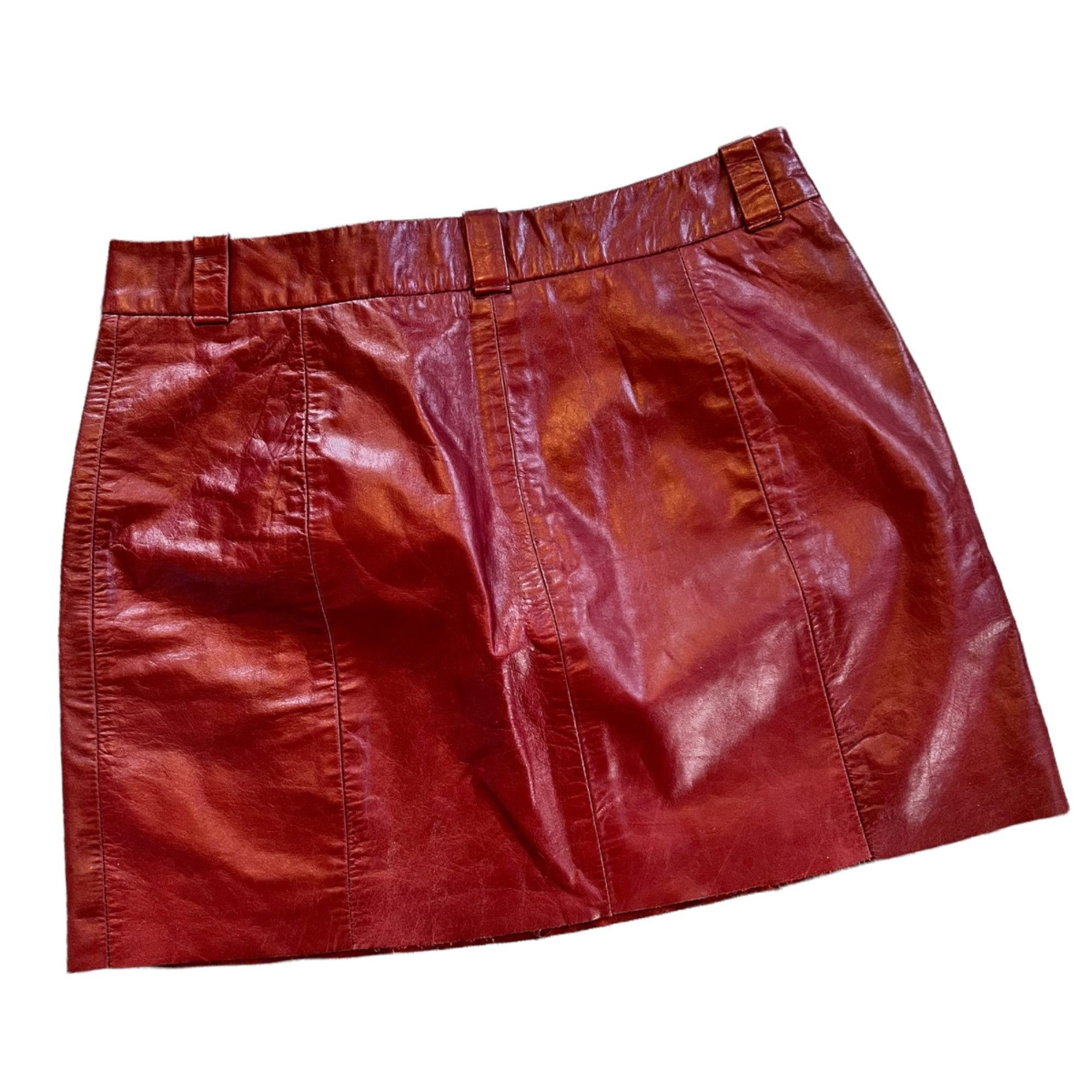 Vintage Vintage Express Cranberry Mini Leather Mini Skirt 5 Size 29" - 3 Thumbnail