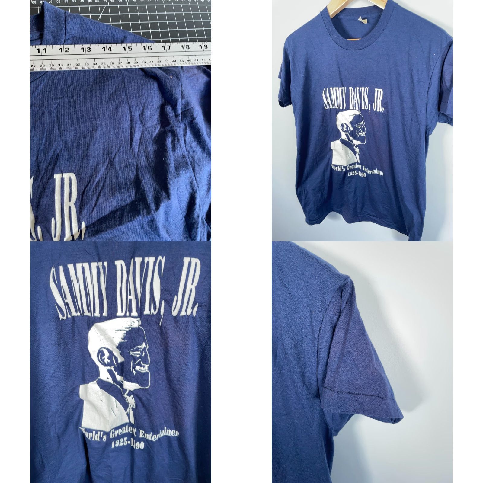 Vintage VINTAGE Screen Stars T-Shirt Adult Small 90s Sammy Davis Jr. Memorial Blue Graphic Print Short Sleeve Crew Neck Jersey 50/50 Cotton/Polyester Mens Size US S / EU 44-46 / 1 - 8 Thumbnail