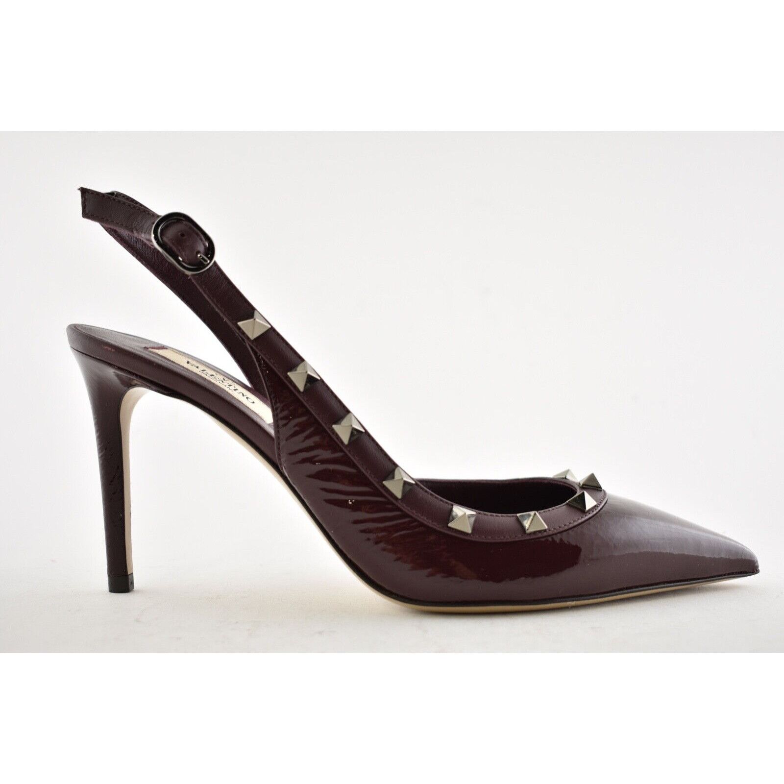 Valentino Valentino Rockstud 85 Rubin Red Patent Leather Slingback Size US 8.5 / IT 38.5 - 3 Thumbnail