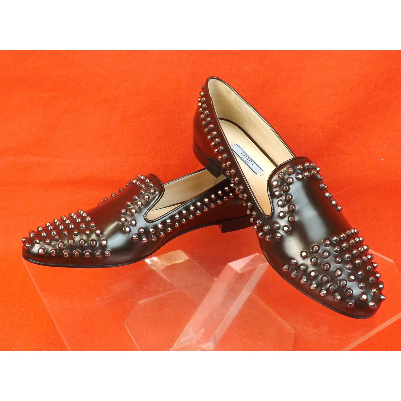 Prada PRADA 1S275E BROWN LEATHER SILVER METAL STUDS FLATS 35.5 Size US 5.5 / IT 35.5 - 10 Thumbnail