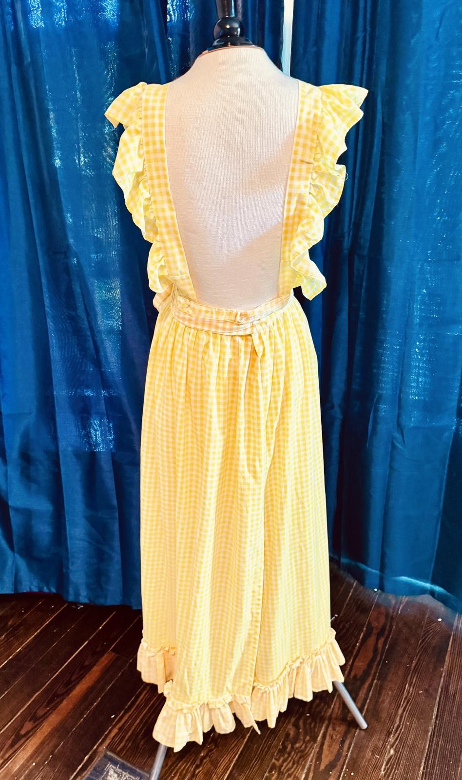 Designer Vintage Yellow Cottage-core Gingham Ruffled Pinafore Dress Size M / US 6-8 / IT 42-44 - 3 Thumbnail