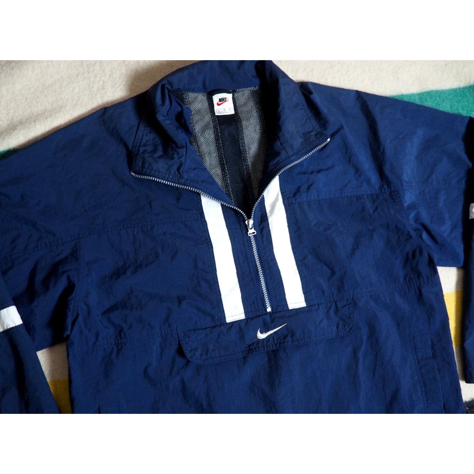 Nike VTG Nike Windbreaker Jacket Navy Swoosh 1/2 Zip Nylon Mens L Blue 90s Windbreaker Logo Jacket, 90s Theme, Regular Fit Size US L / EU 52-54 / 3 - 5 Thumbnail