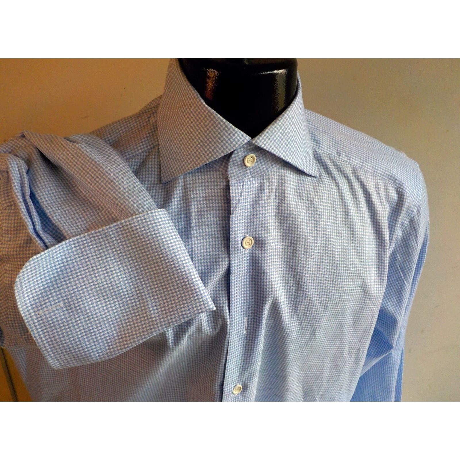 Suitsupply SUITSUPPLY Spread Collar Dress Shirt Blue/White 100% Cotton French Cuff Size 16 Men Size US L / EU 52-54 / 3 - 2 Thumbnail