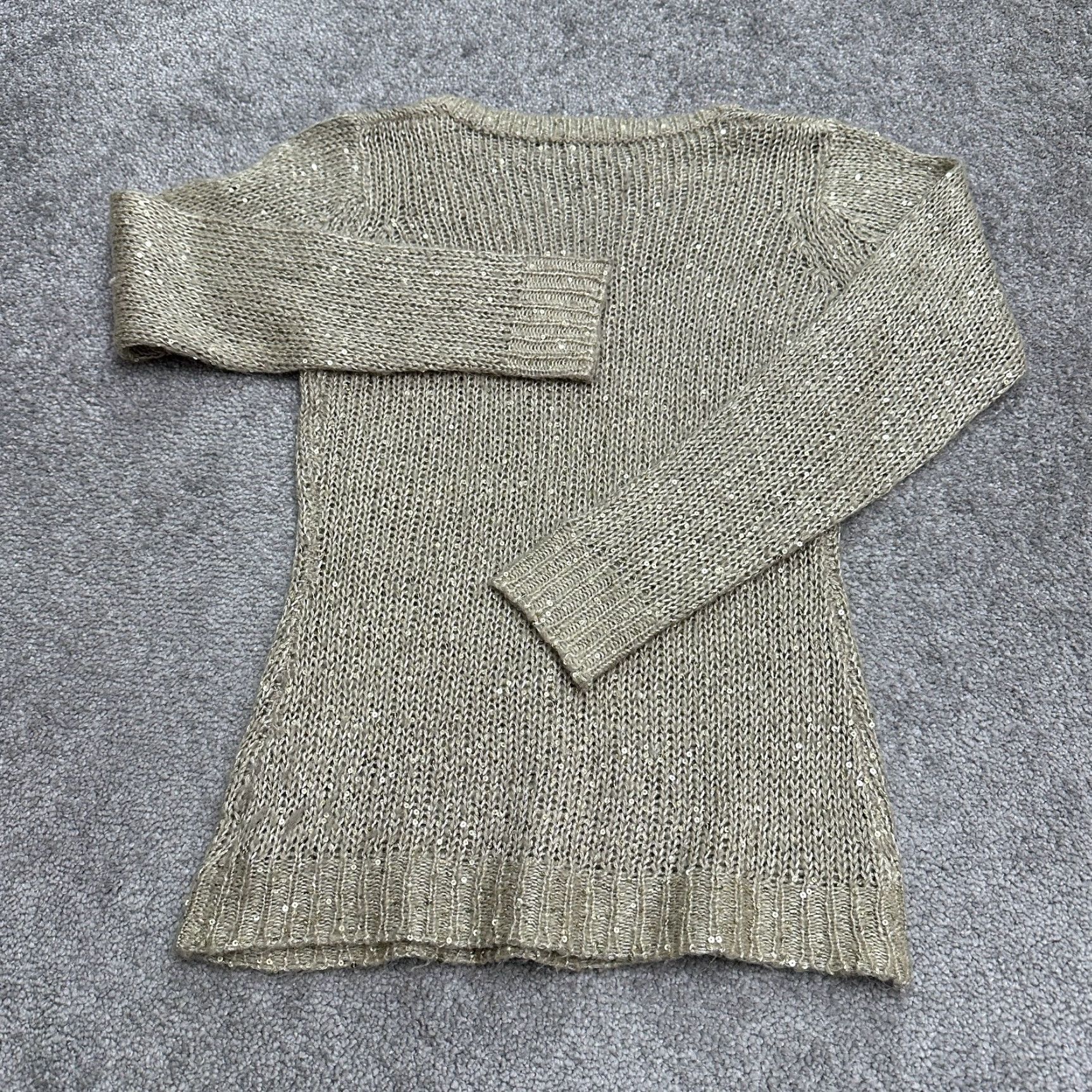Vintage Creazioni Effect Sweater Womens PM Brown V-Neck Pullover Metallic Sequin Casual Size M / US 6-8 / IT 42-44 - 2 Thumbnail