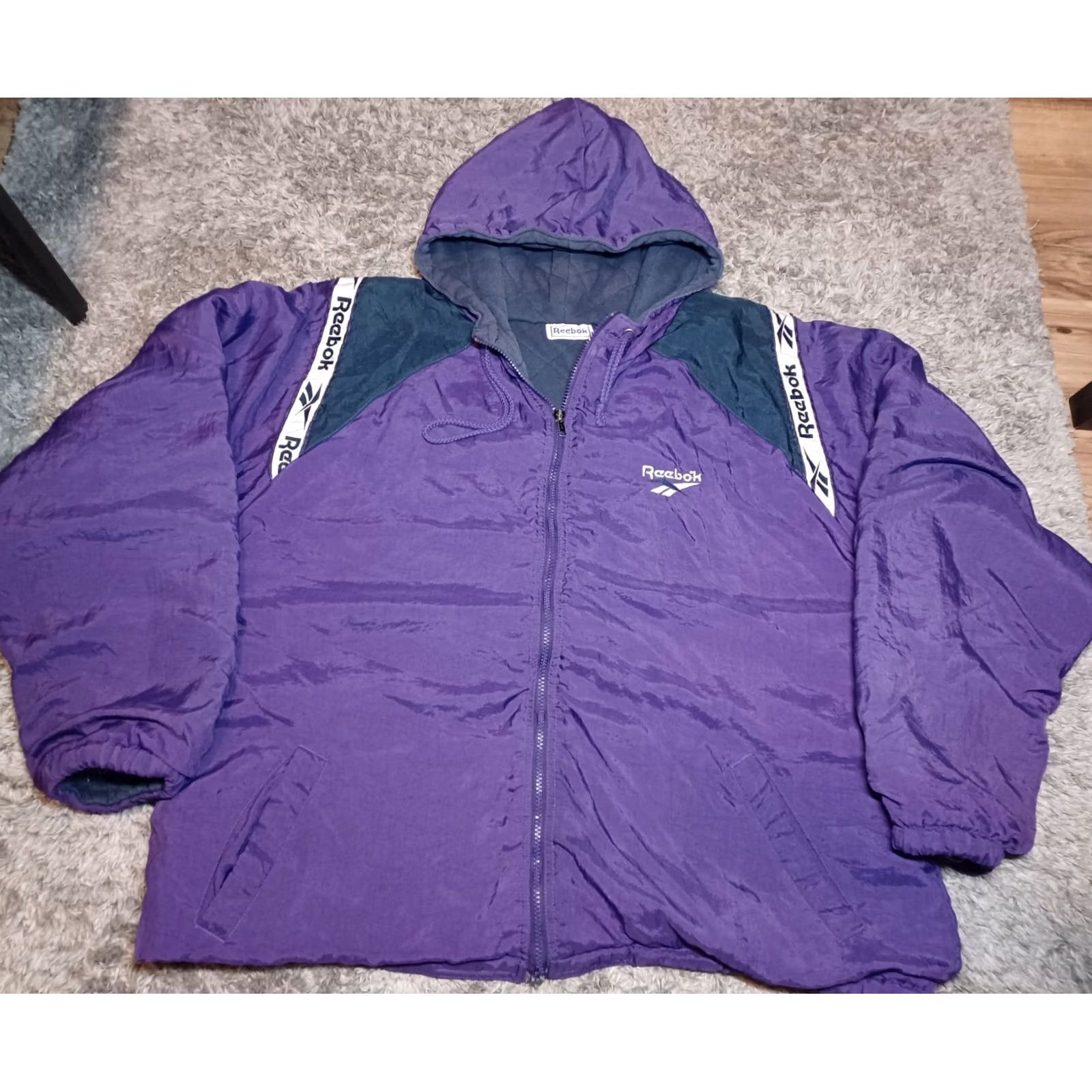 Reebok VINTAGE Reebok Coat Jacket 90s Puffer Full Zip 2XL Big Logo Purple Black Mens Size US XXL / EU 58 / 5 - 3 Thumbnail