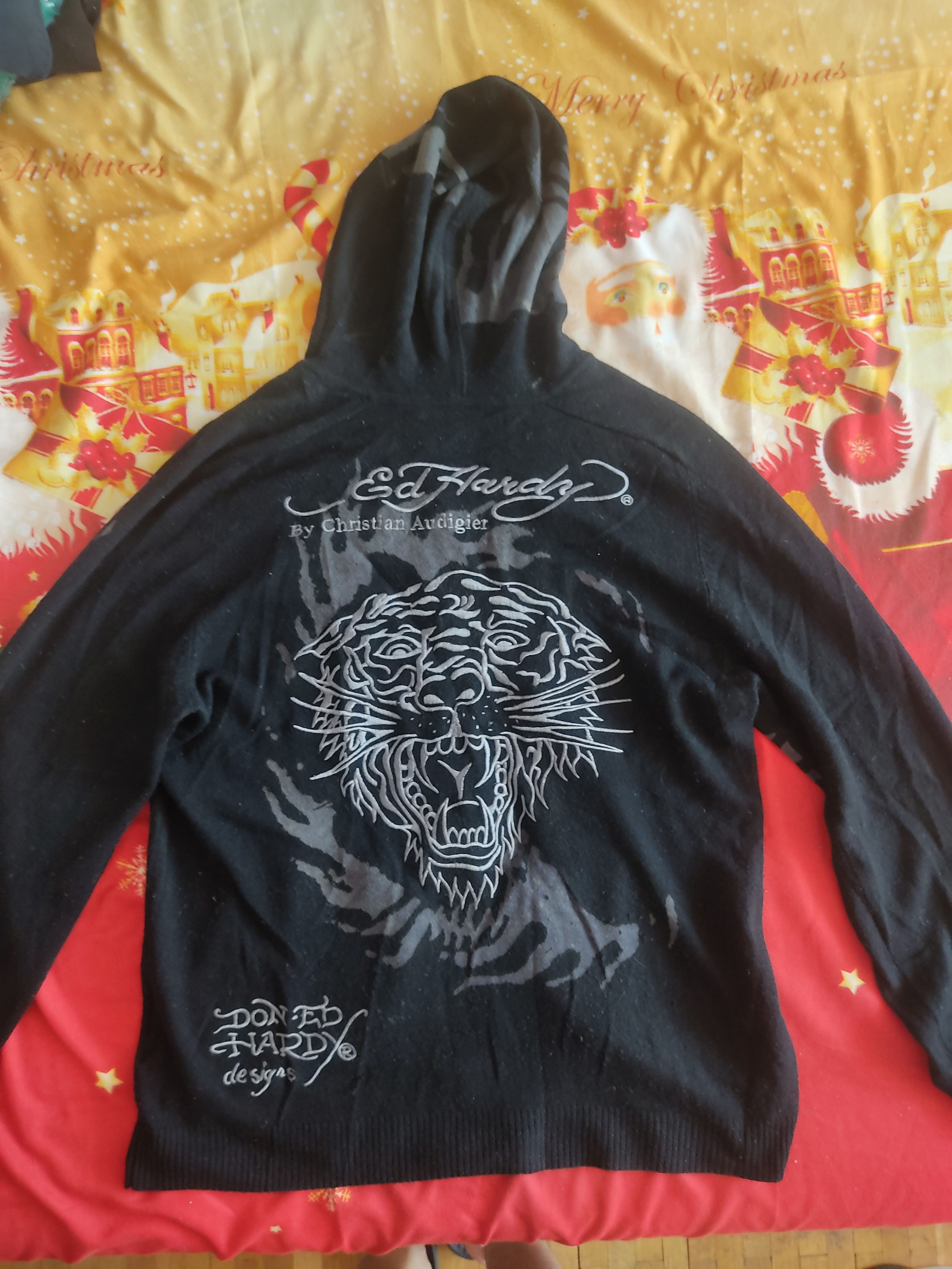 Christian Audigier × Ed Hardy Vintage Tiger Zip up Ed Hardy Y2K Embroided Cashmere Knit Size XL / US 12-14 / IT 48-50 - 4 Thumbnail