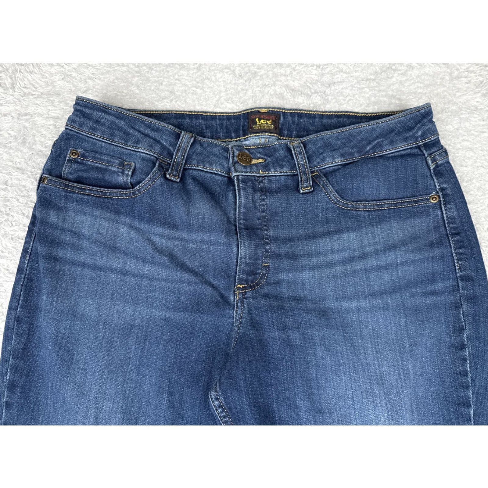 Lee Lee Jeans Womens Bootcut Jeans 12 Blue Mid Rise Stretch Denim 5-Pocket Solid Medium Wash Casual Fit Mens? Size 34" / US 12 / IT 48 - 4 Thumbnail