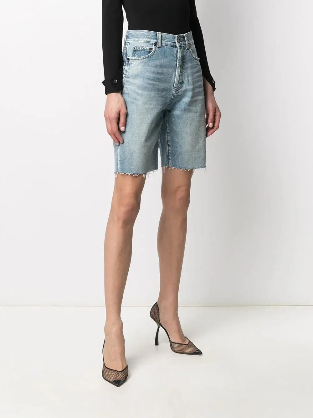 Saint Laurent Paris o1s1wg111124 Bermuda Shorts in Stretch Denim in Light Blue Size 24" / US 00 / IT 34 - 3 Thumbnail