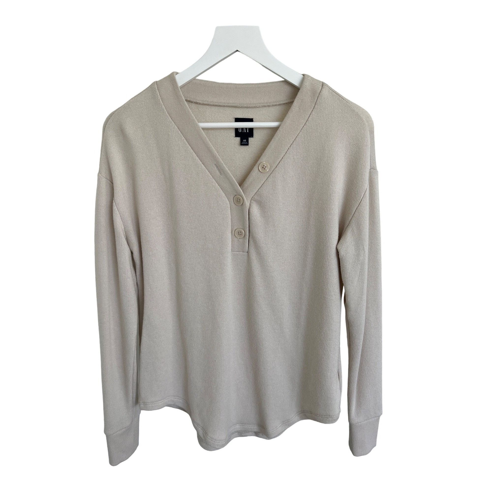 Gap Gap Marled Henley V-Neck Top Oyster Beige Size XS / US 0-2 / IT 36-38 - 1 Thumbnail