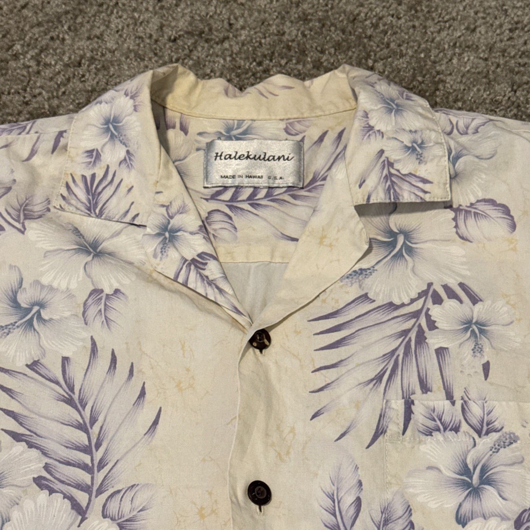 Vintage VINTAGE Halekulani Hawaii White Purple Palm Hawaiian Button-Up Shirt Large Size US L / EU 52-54 / 3 - 4 Thumbnail