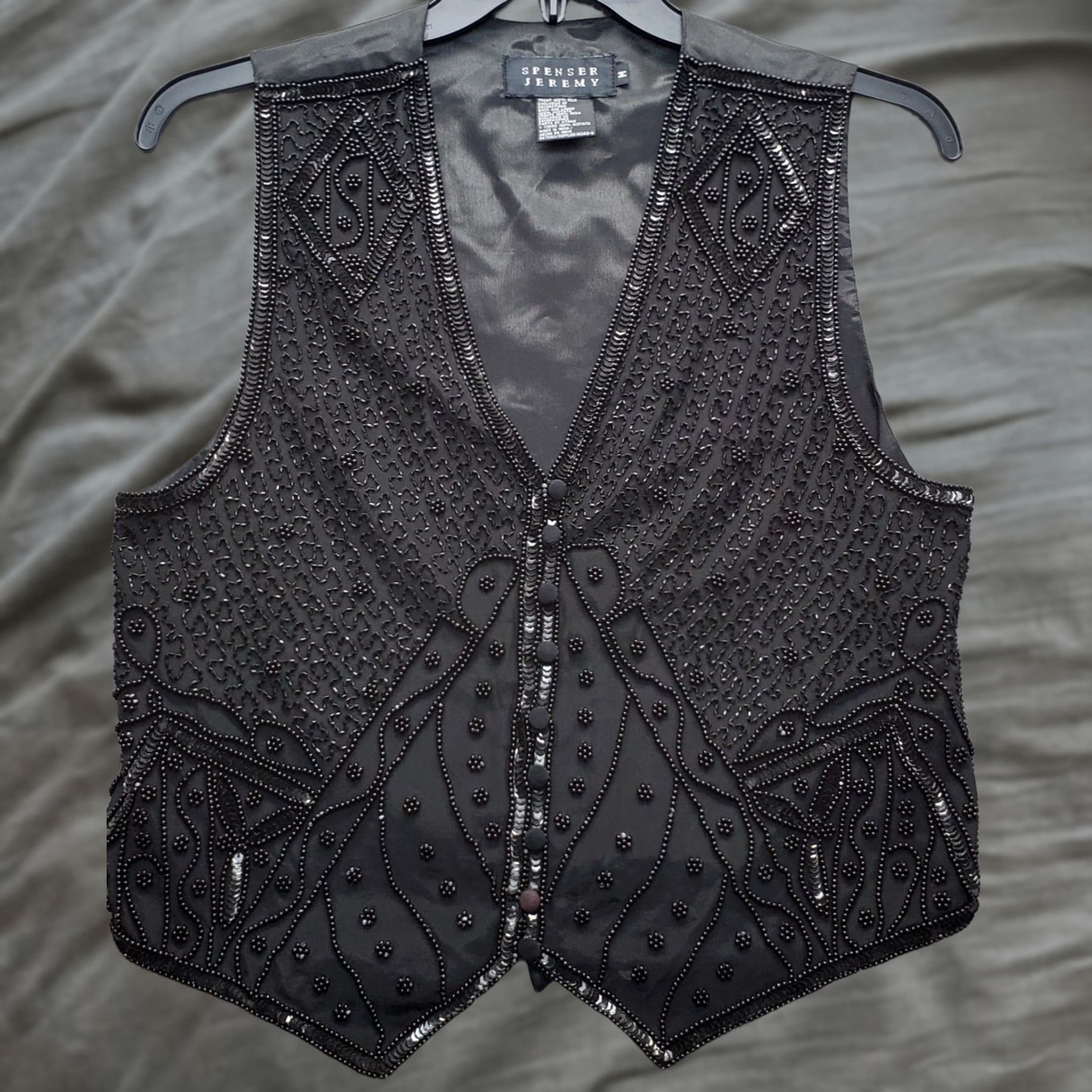 Vintage Spenser Jeremy Formal Vest Womens Size M Black Silk Beaded Sequin Button Front Size M / US 6-8 / IT 42-44 - 1 Thumbnail